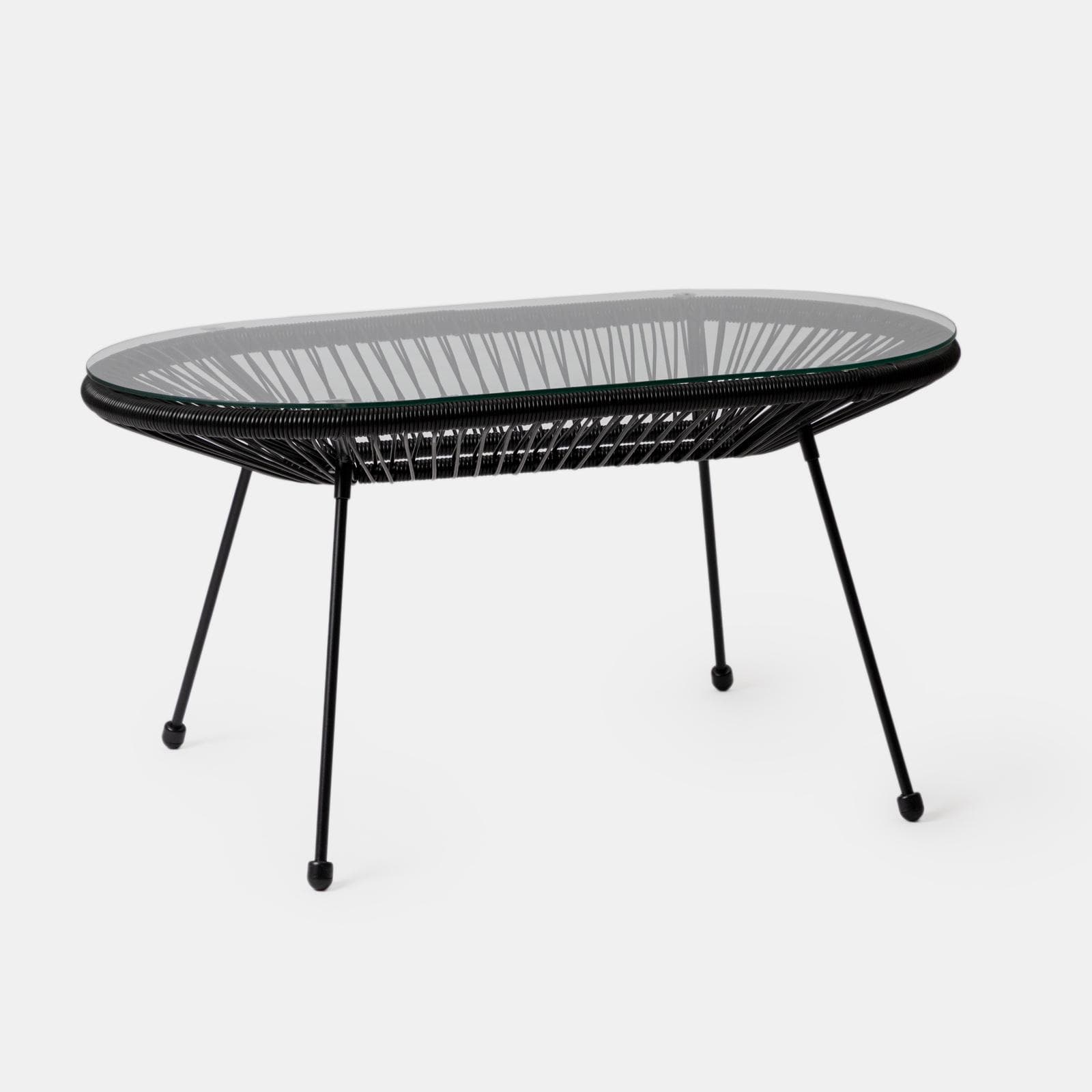 Tavolino da interno 90x50 cm in metallo nero e corda nera - Kalimba