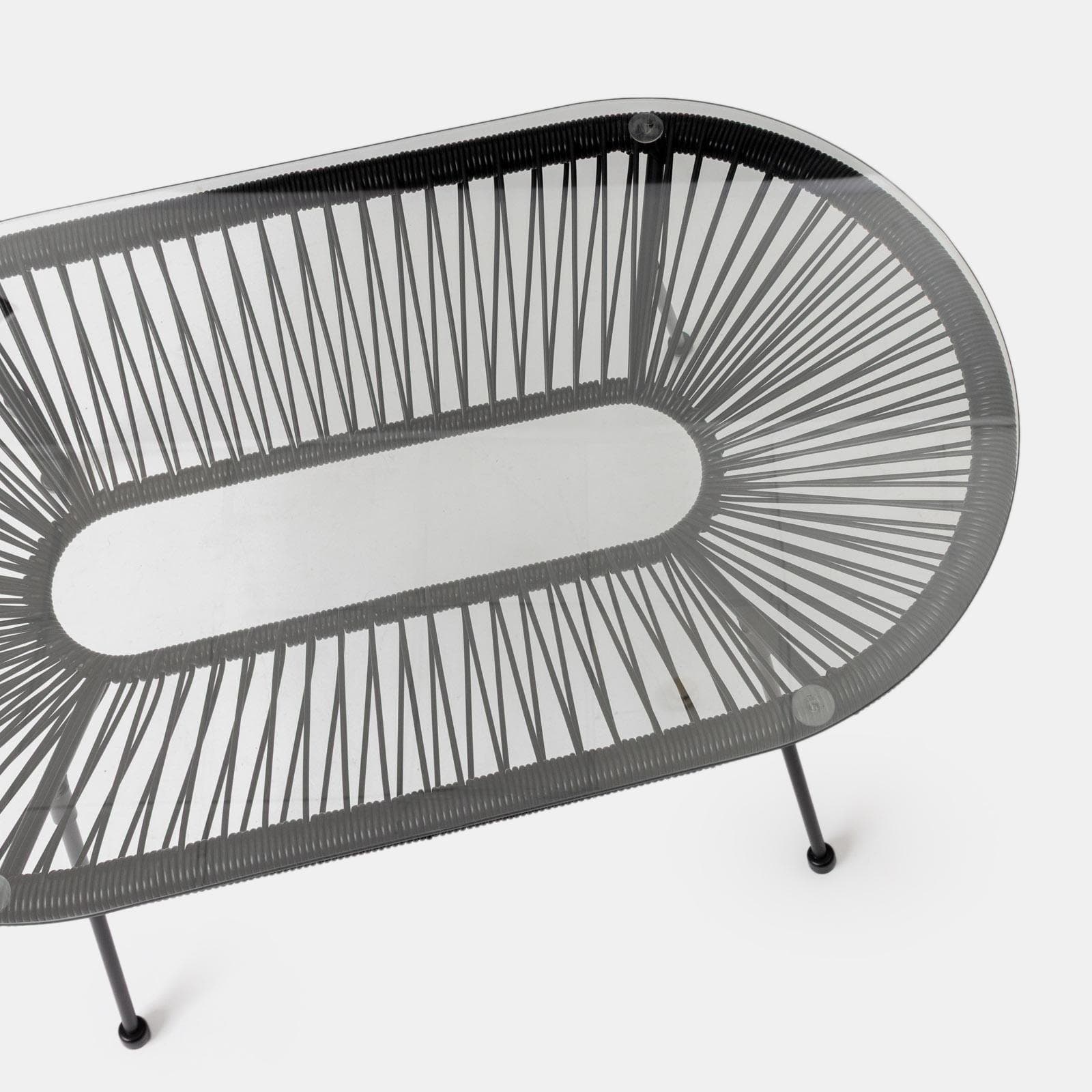 Tavolino da interno 90x50 cm in metallo nero e corda nera - Kalimba