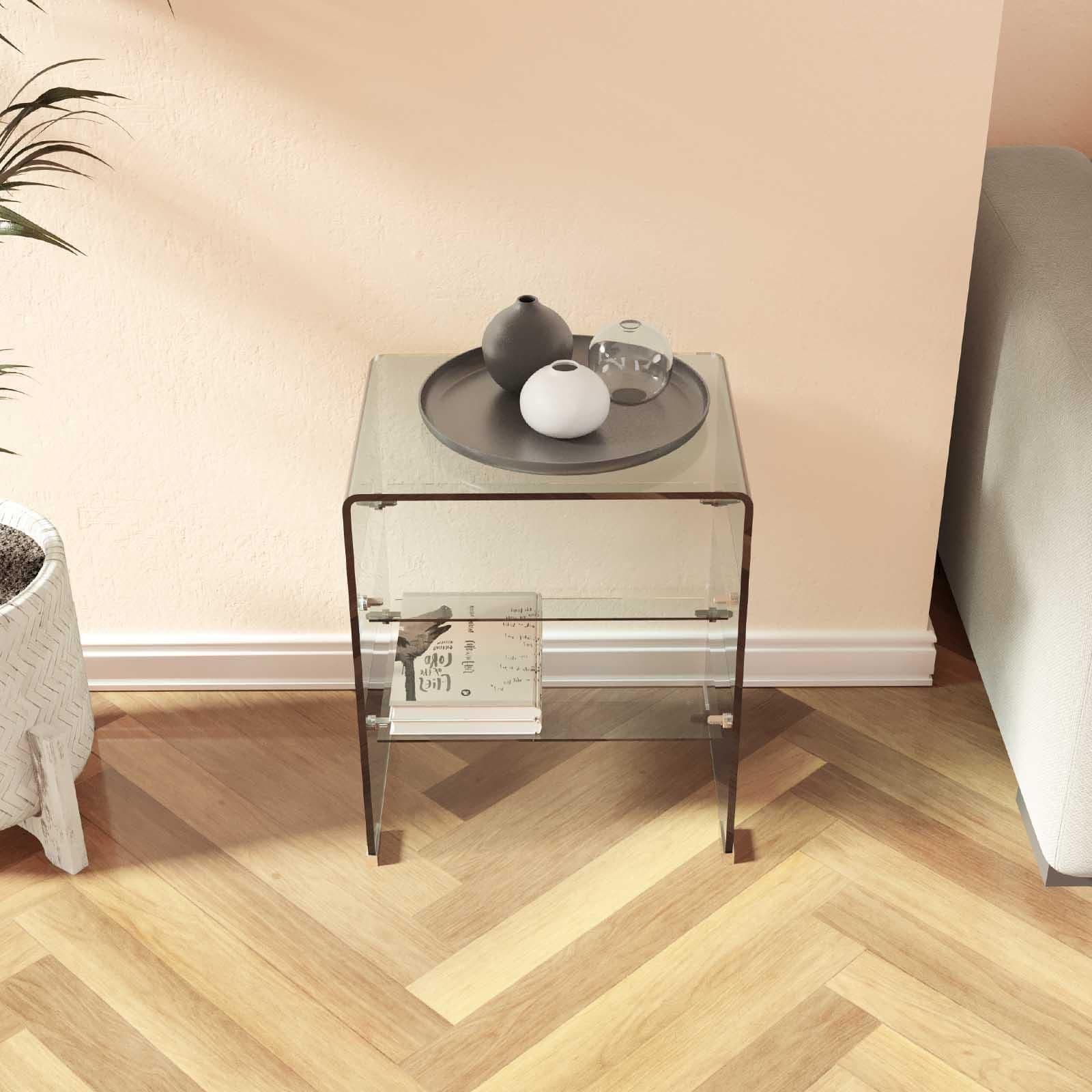 Tavolino 50x40 cm in vetro trasparente con ripiani - City