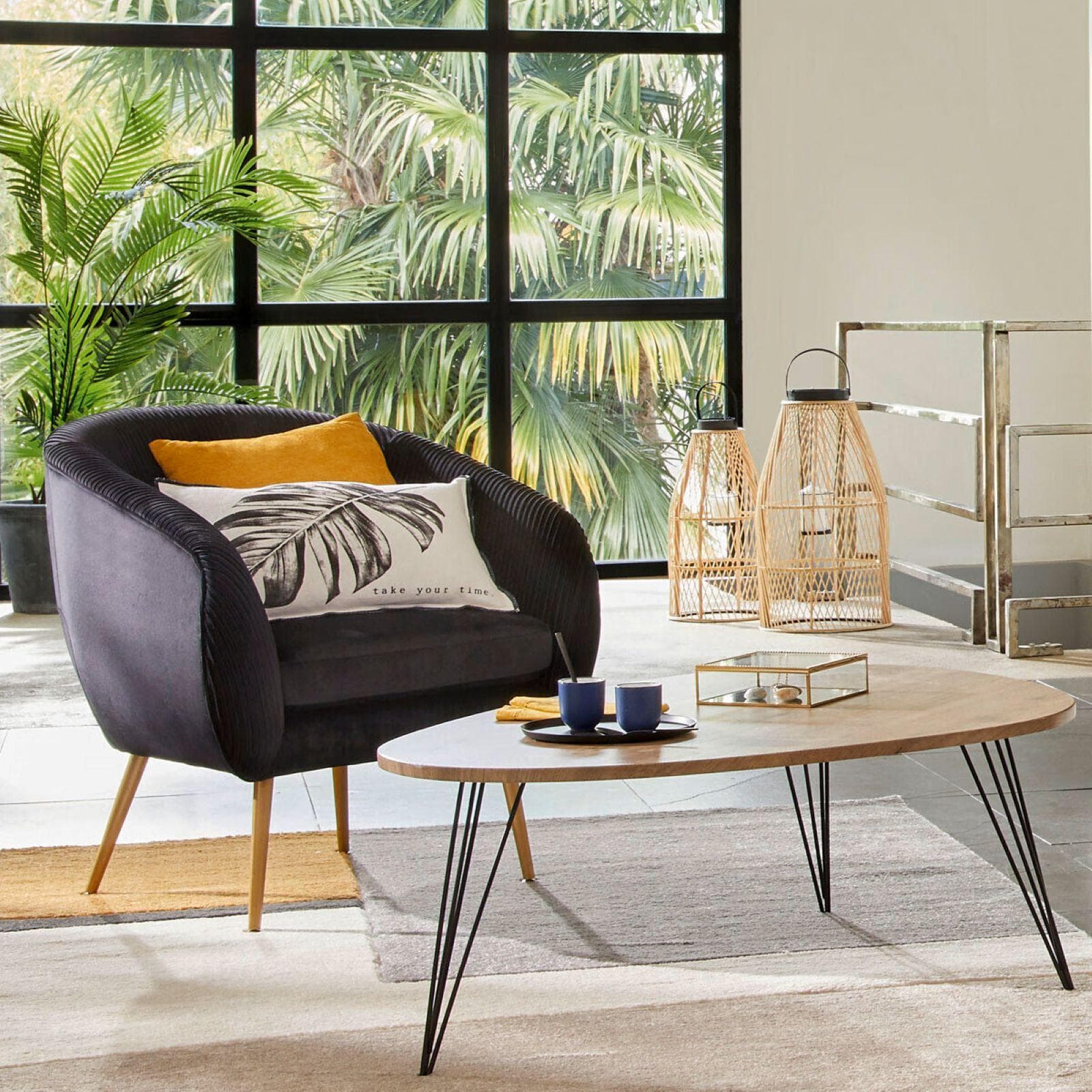 Tavolino grande 112x80 cm in legno scuro e acciaio nero - Neville