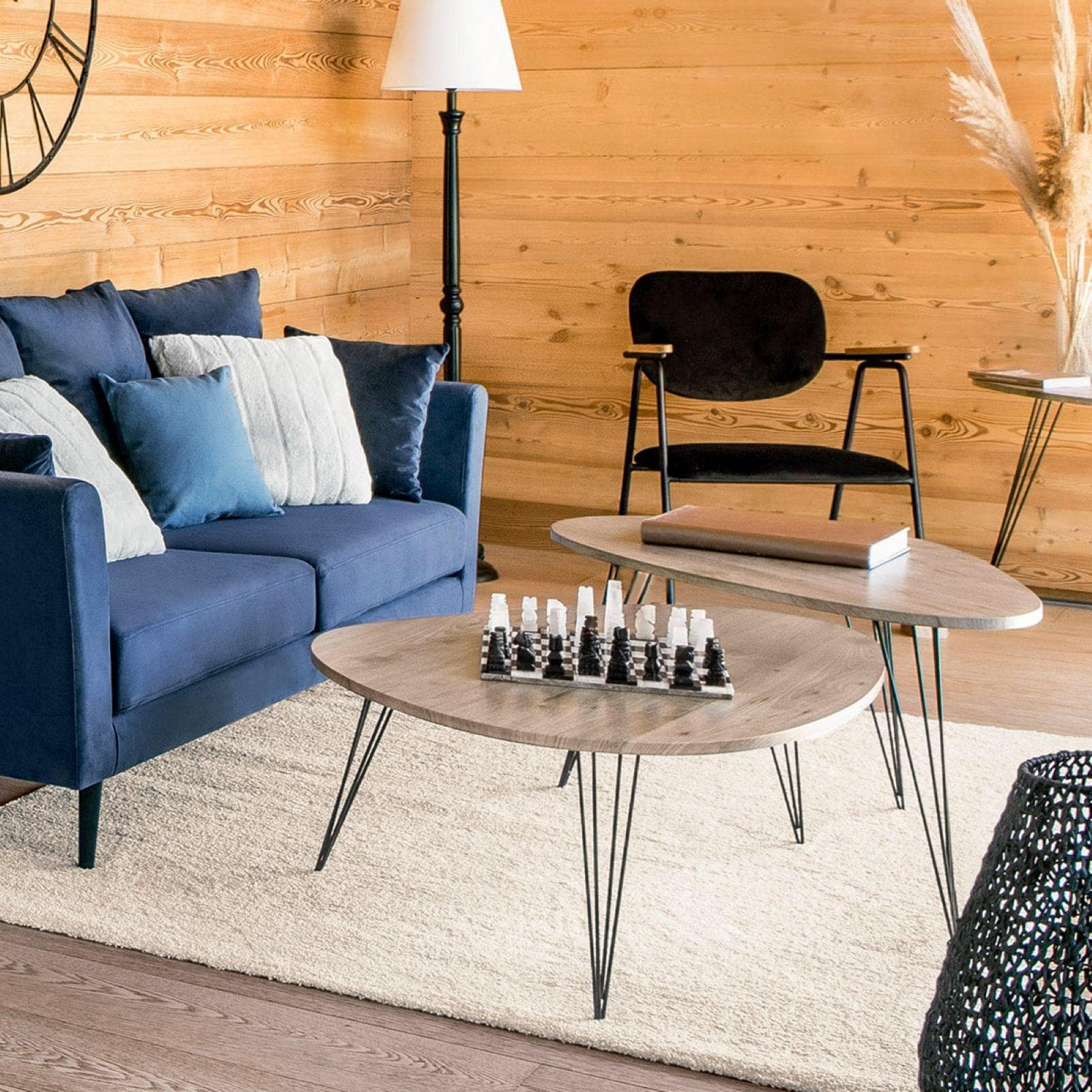 Tavolino medio 97x65 cm in legno scuro e acciaio nero - Neville