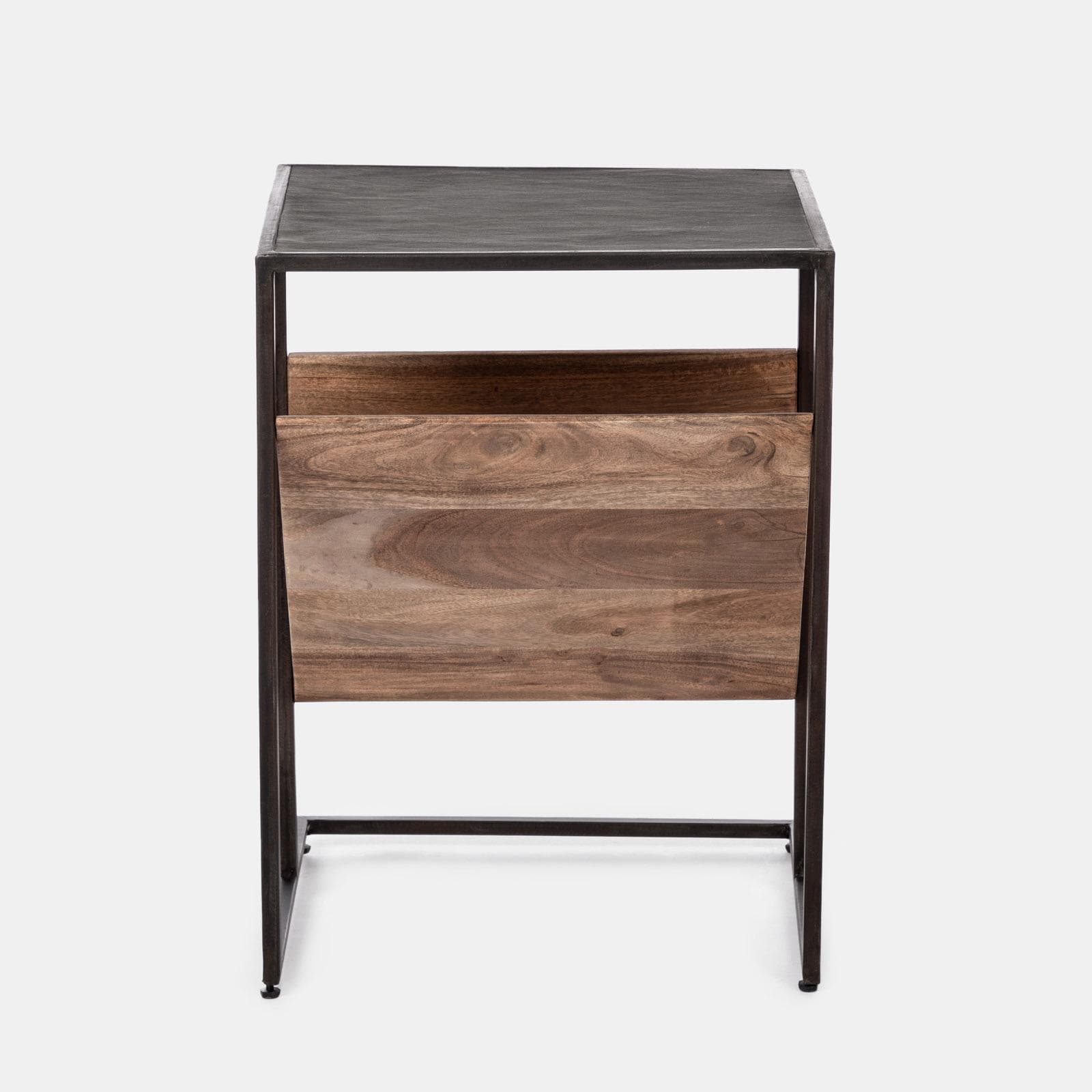 Tavolino portariviste 45x40 cm in legno di acacia e metallo - Freia Acacia