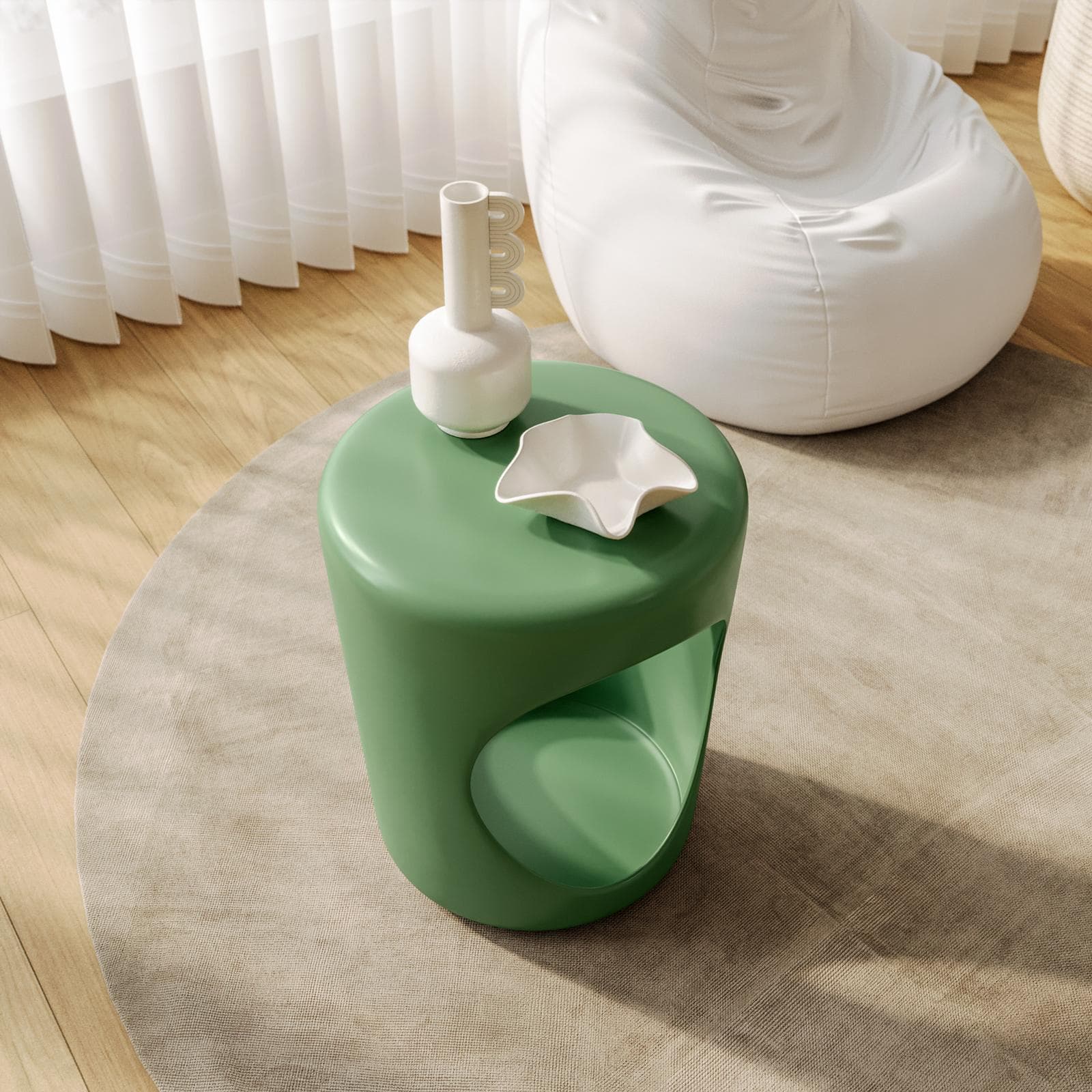 Tavolino rotondo 34 cm in metallo verde oliva opaco - Drorn