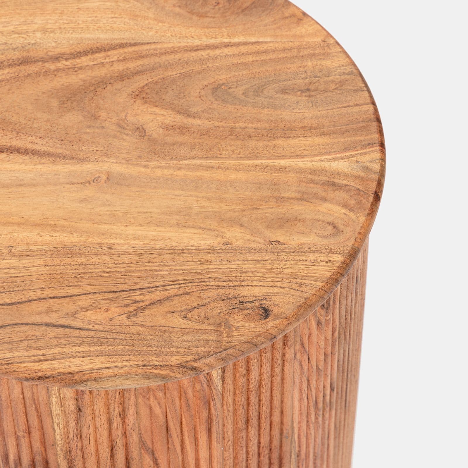 Tavolino rotondo 40 cm in legno di acacia cannettato - Freia Stone