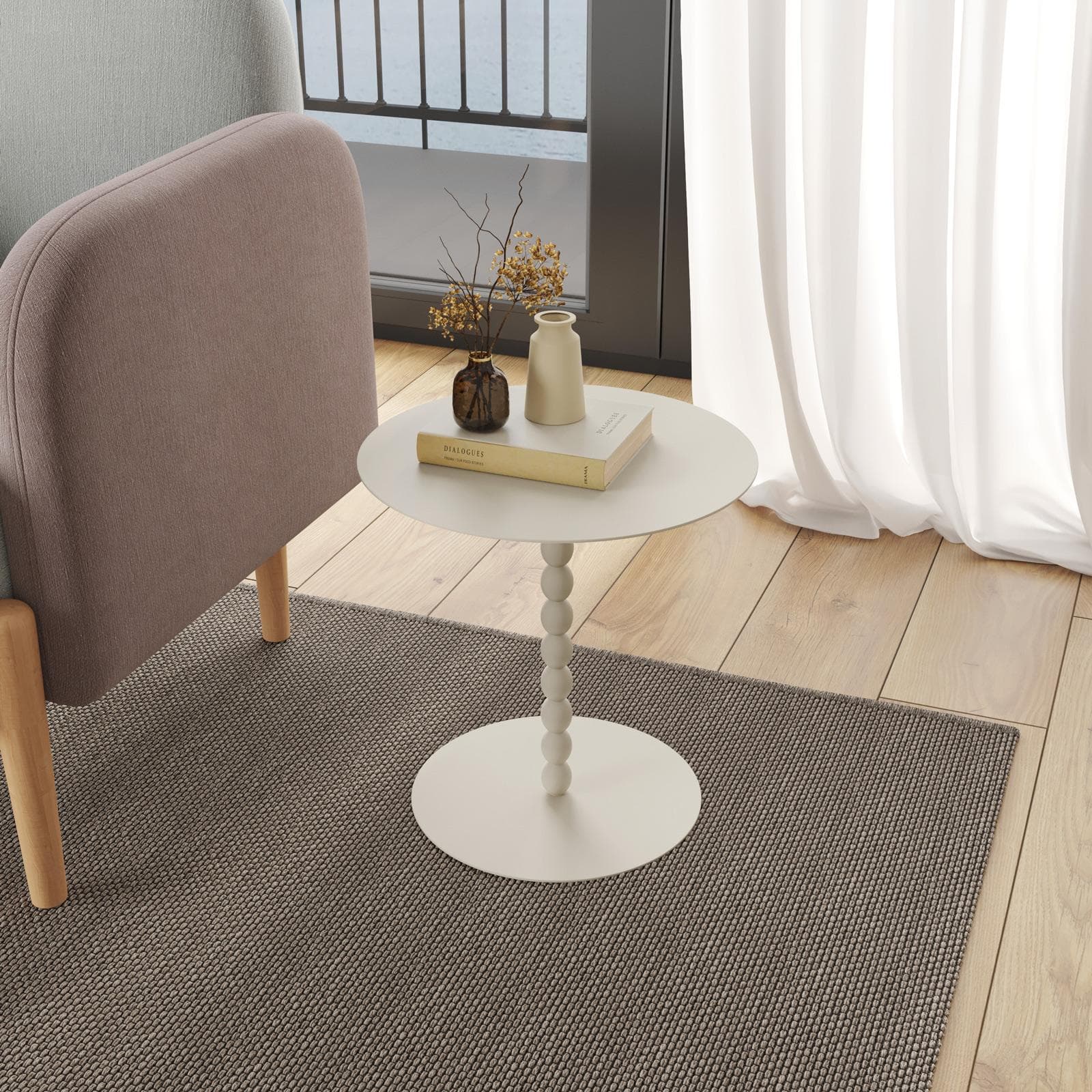 Tavolino rotondo 40 cm in metallo beige - Epius