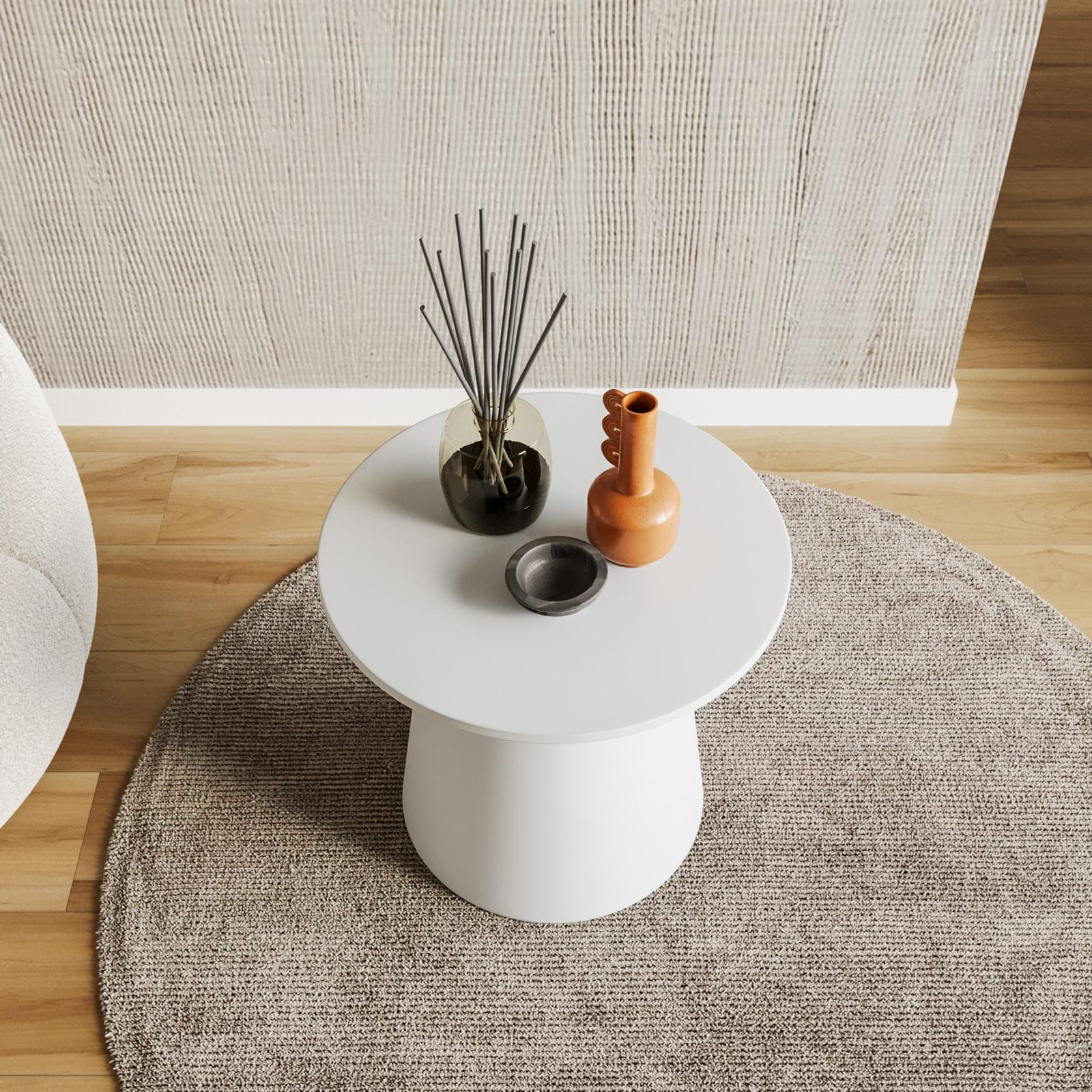 Tavolino rotondo 44 cm in legno bianco con base conica - Tecri