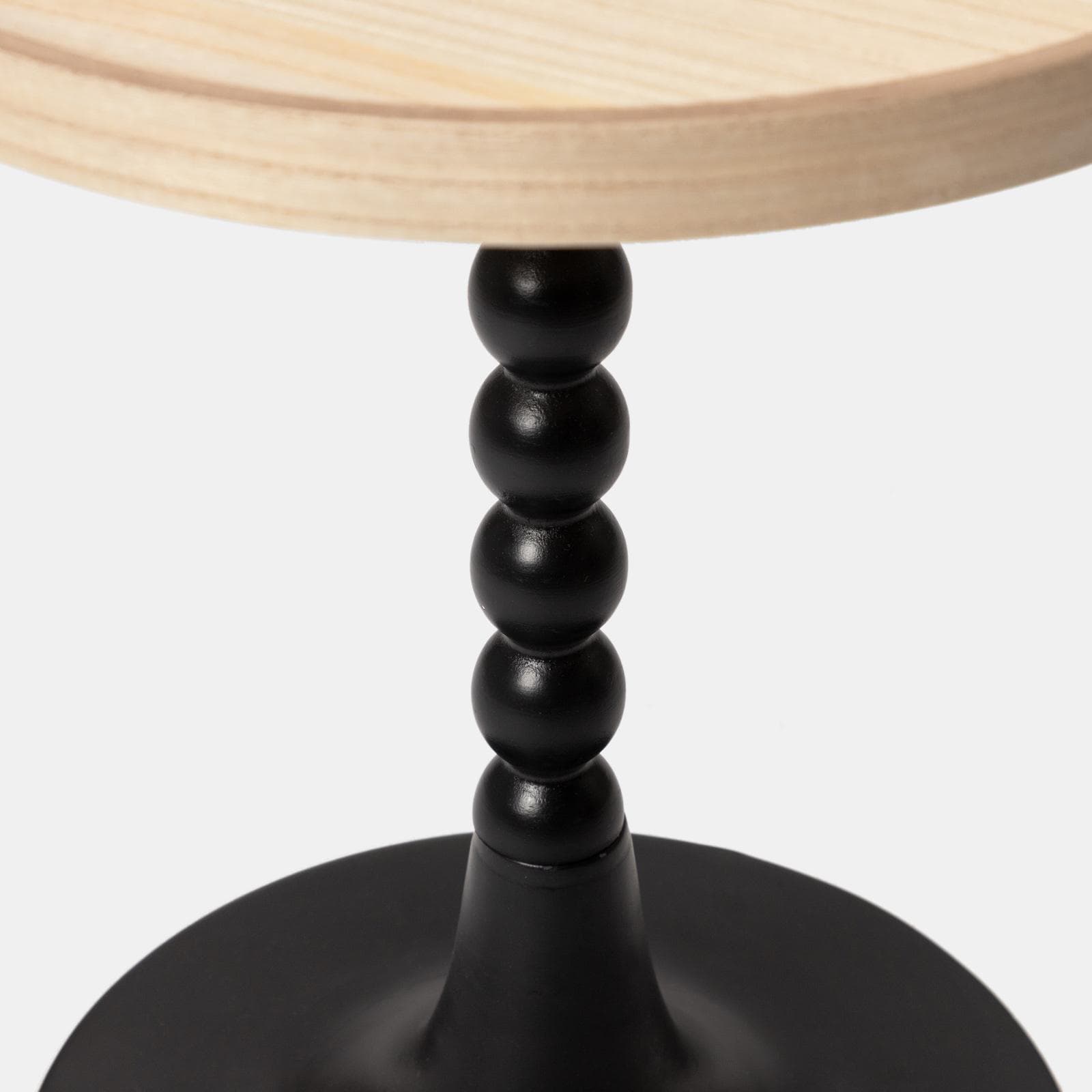 Tavolino rotondo 45x55h cm top effetto legno e struttura intarsiata nera - Bryce