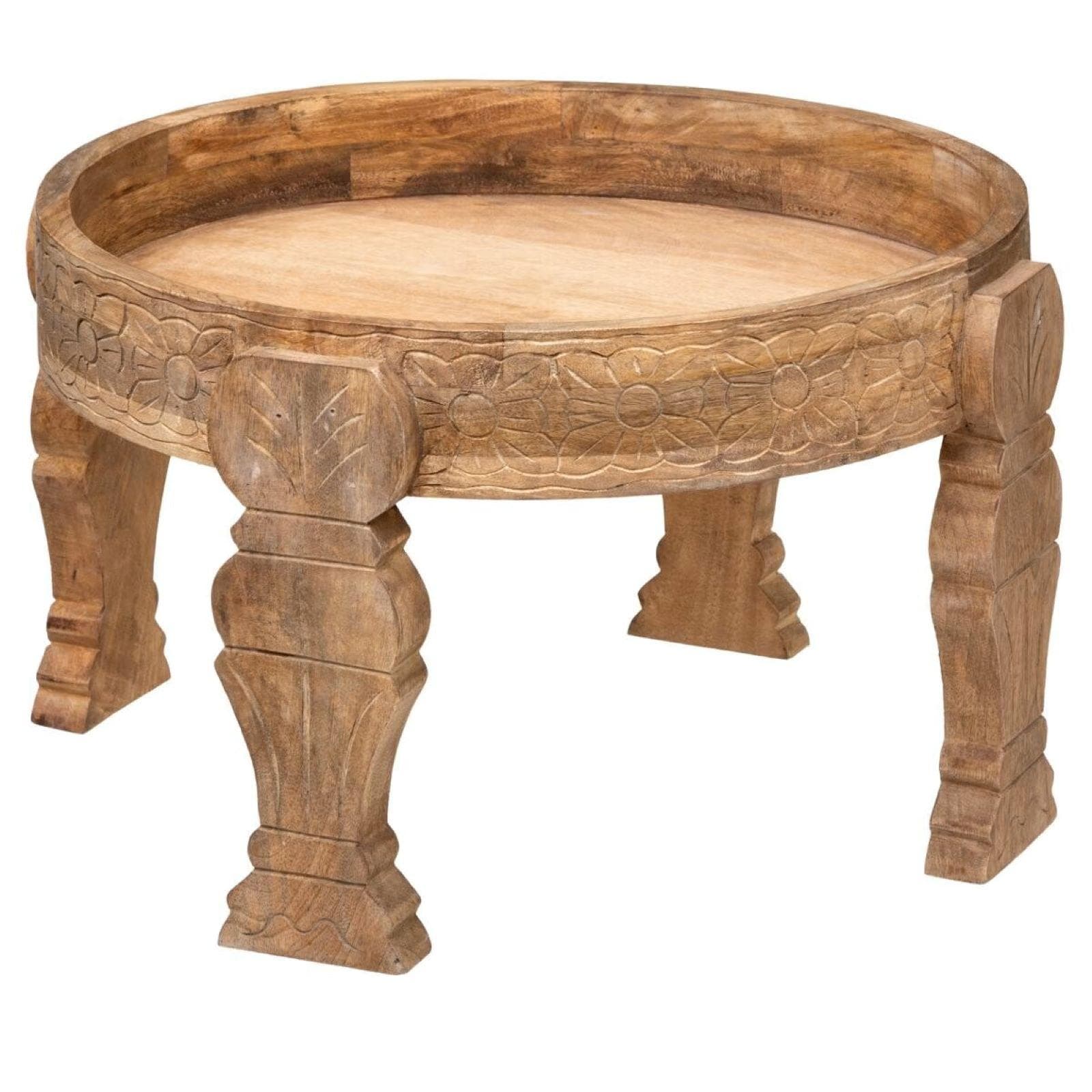 Tavolino rotondo 51 cm in legno di mango intagliato - Alienor