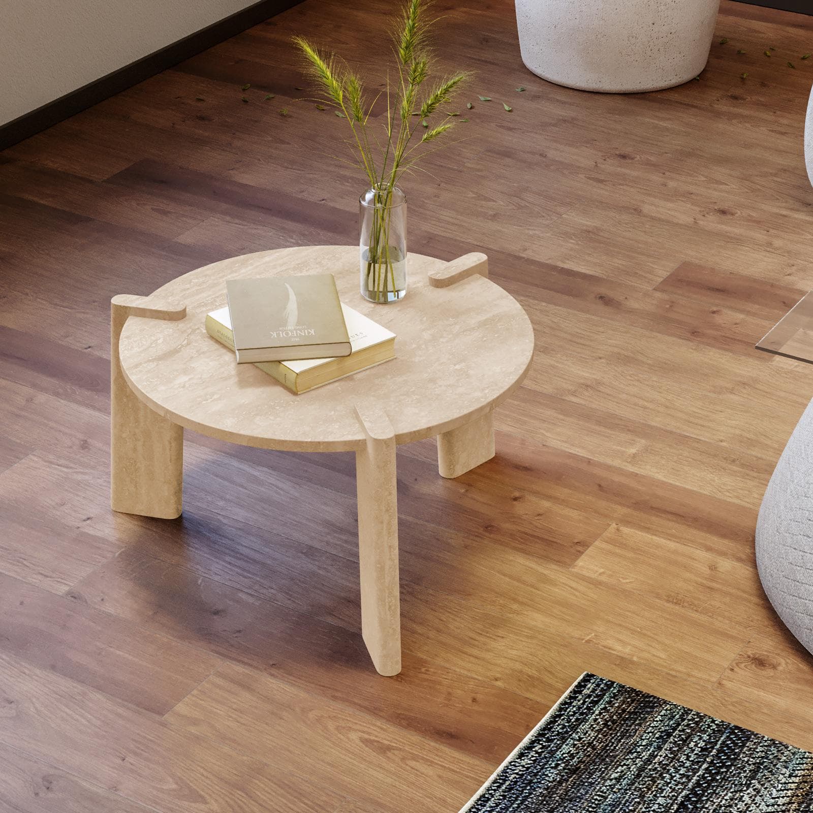 Tavolino rotondo 60x35h cm beige effetto travertino - Montgomery