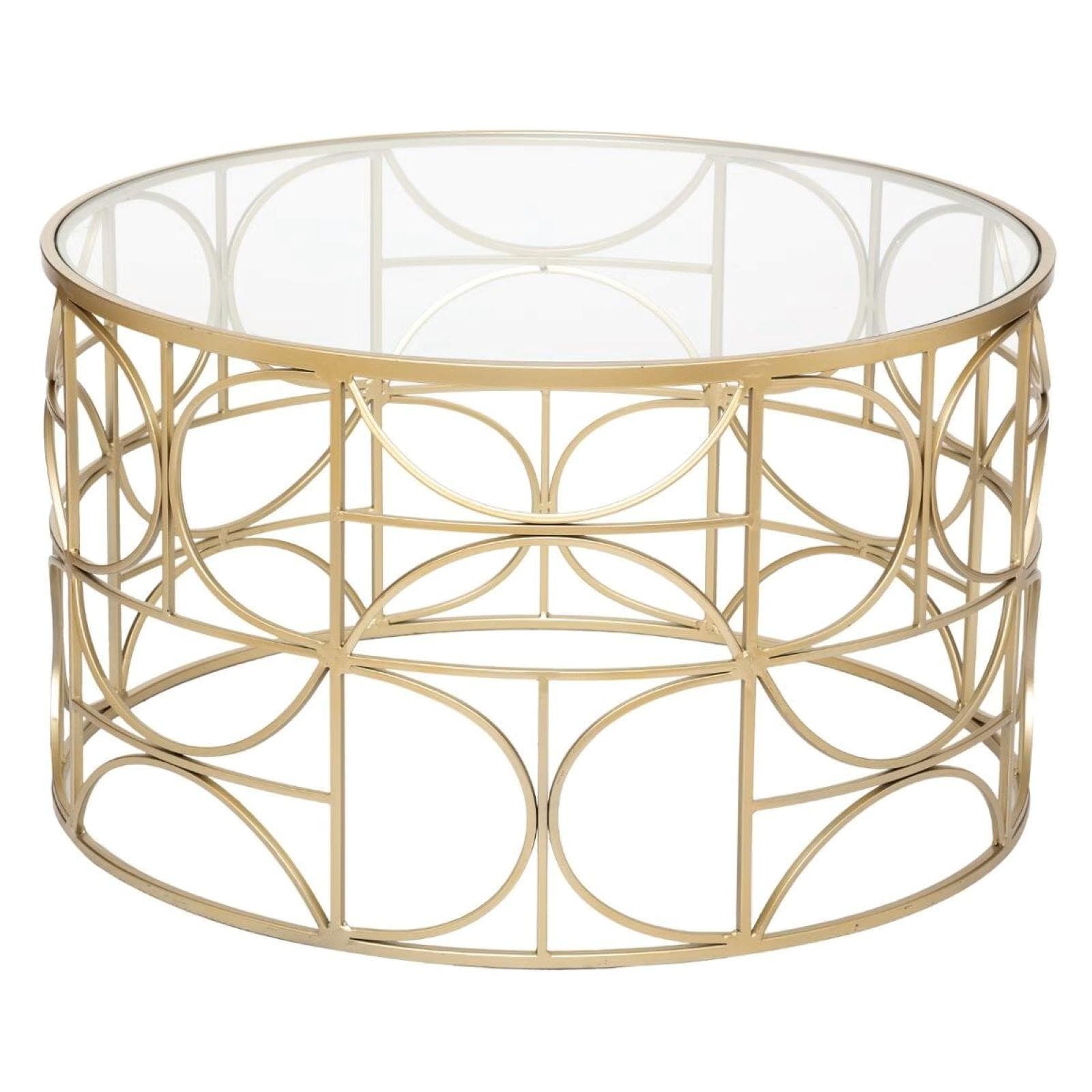 Tavolino rotondo 71 cm in acciaio oro e top in vetro temperato - Bethany