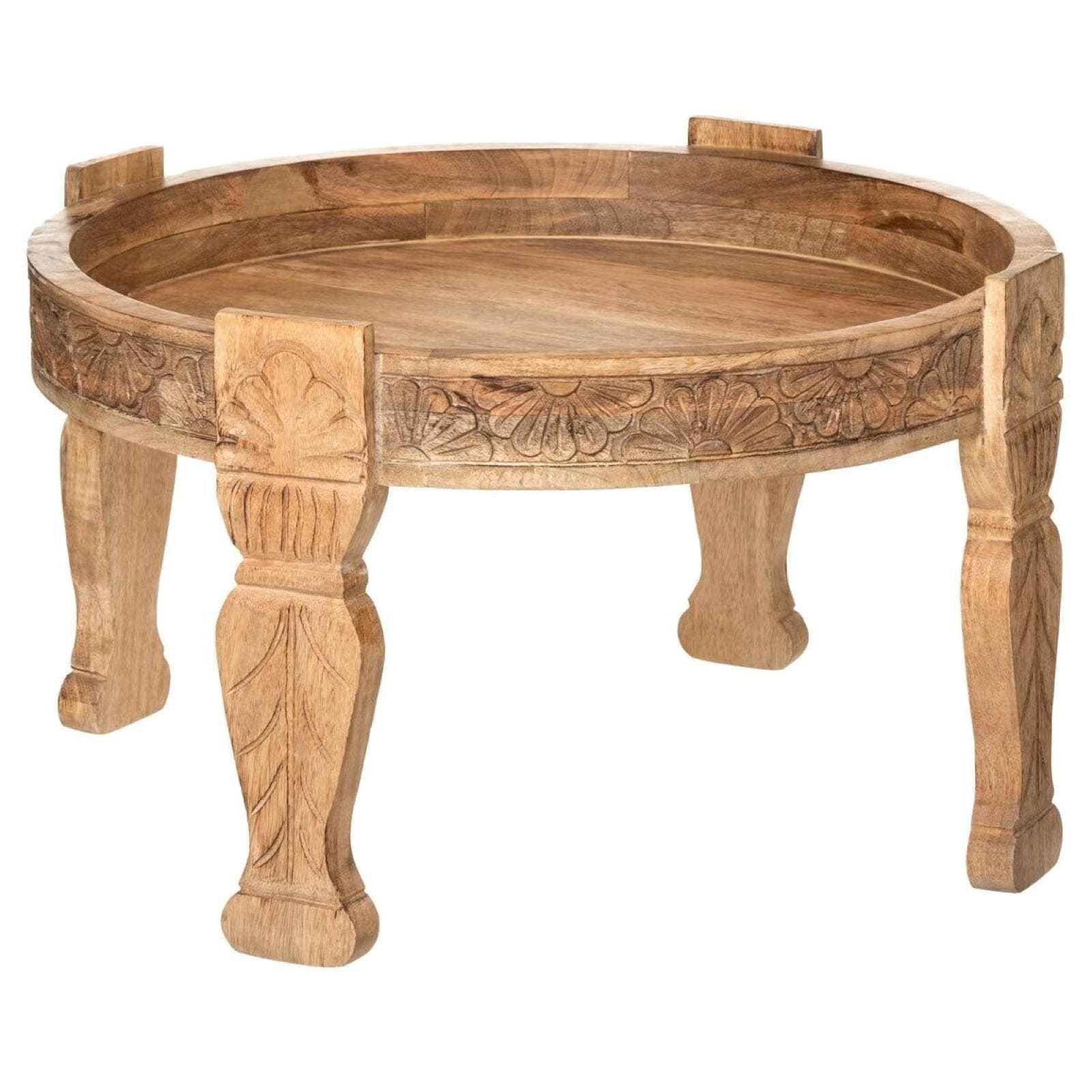 Tavolino rotondo 74 cm in legno di mango intagliato - Alienor