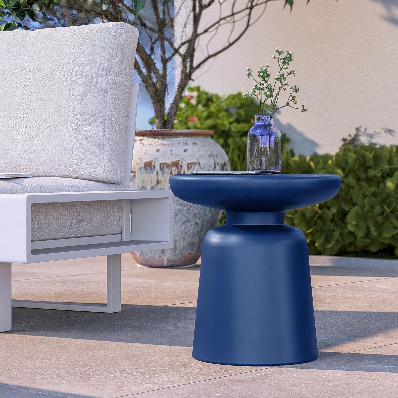 Tavolino rotondo da esterno 38 cm multiuso in polietilene blu - Fungho