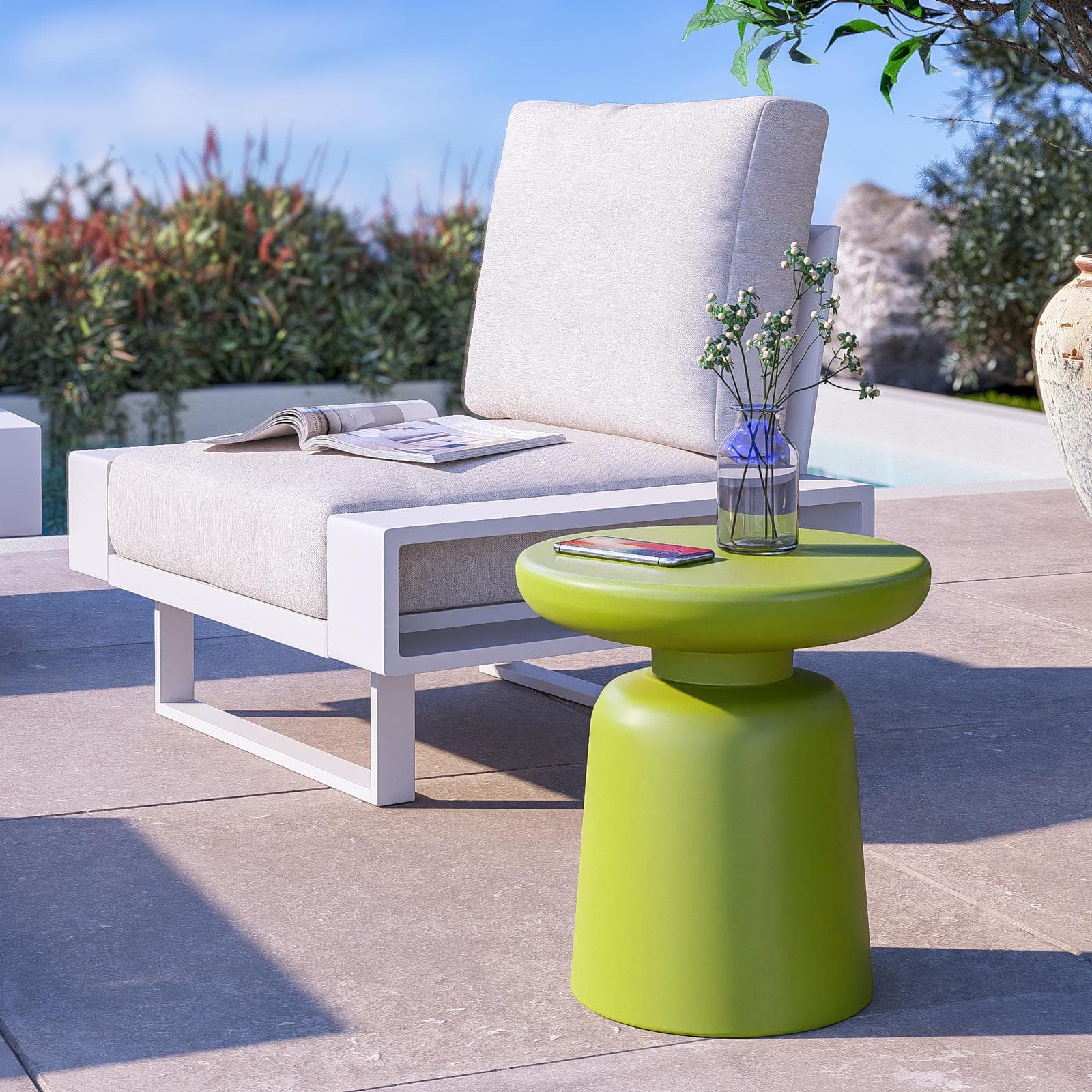 Tavolino rotondo da esterno 38 cm multiuso in polietilene verde kiwi - Fungho