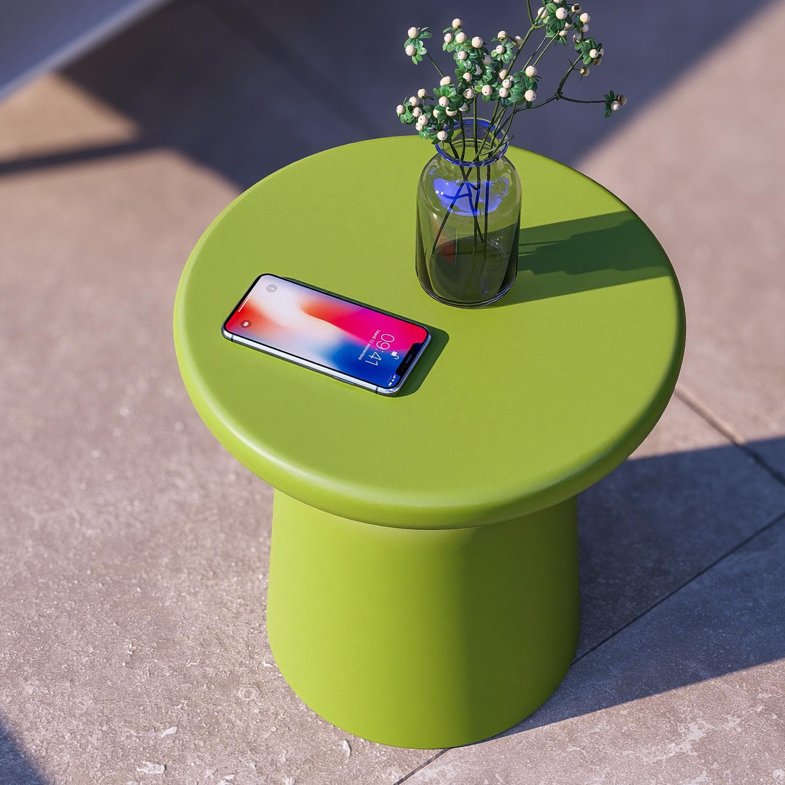 Tavolino rotondo da esterno 38 cm multiuso in polietilene verde kiwi - Fungho