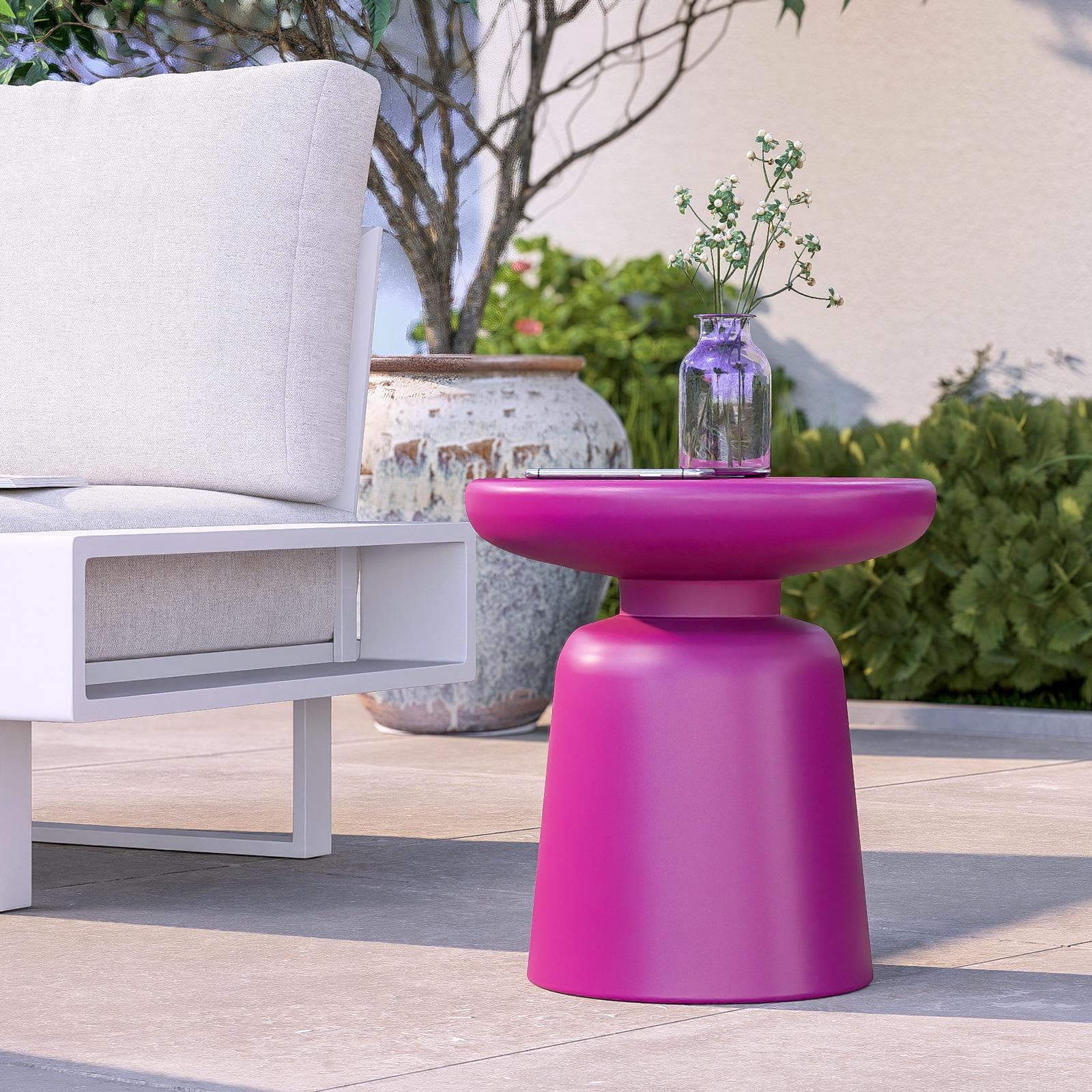Tavolino rotondo da esterno 38 cm multiuso in polietilene viola - Fungho