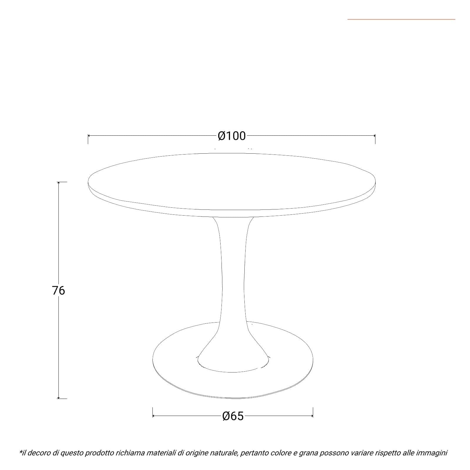 Tavolo rotondo 100 cm in metallo bianco con top effetto marmo bianco - Tulipano
