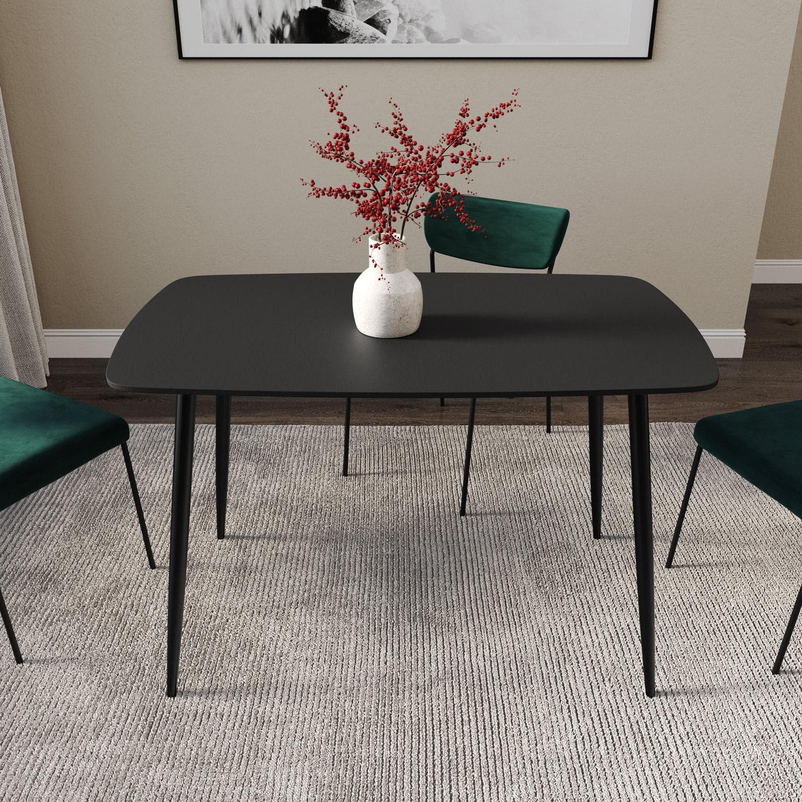 Tavolo 120x70 cm con piano in pietra e gambe in metallo nero - Harvey