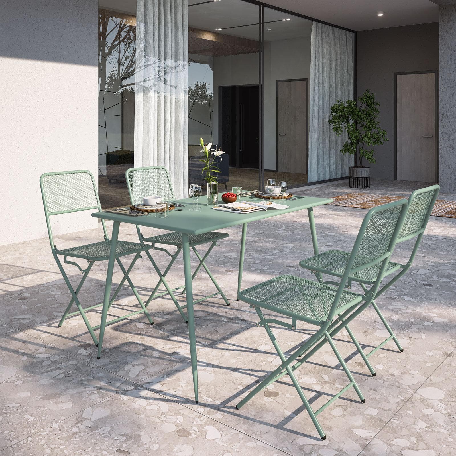 Tavolo da esterno 120x70 cm in acciaio verde marino - Faber