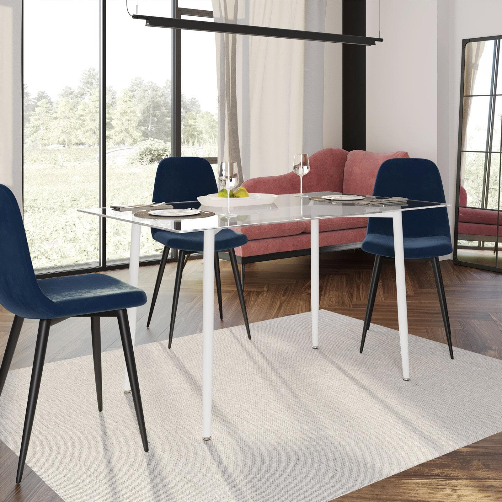 Tavolo 140x80 cm in vetro con gambe in legno bianco - Derry