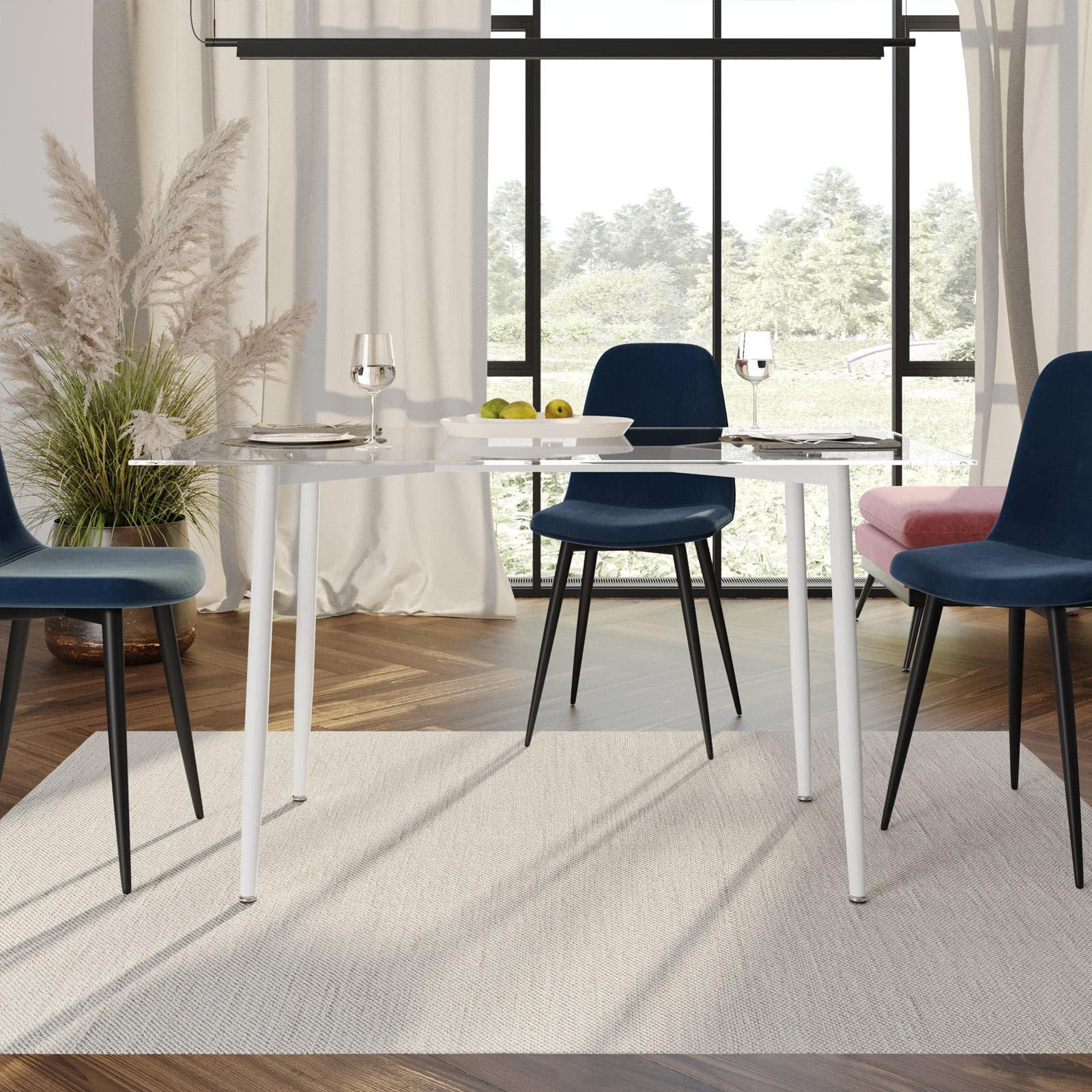 Tavolo 140x80 cm in vetro con gambe in legno bianco - Derry