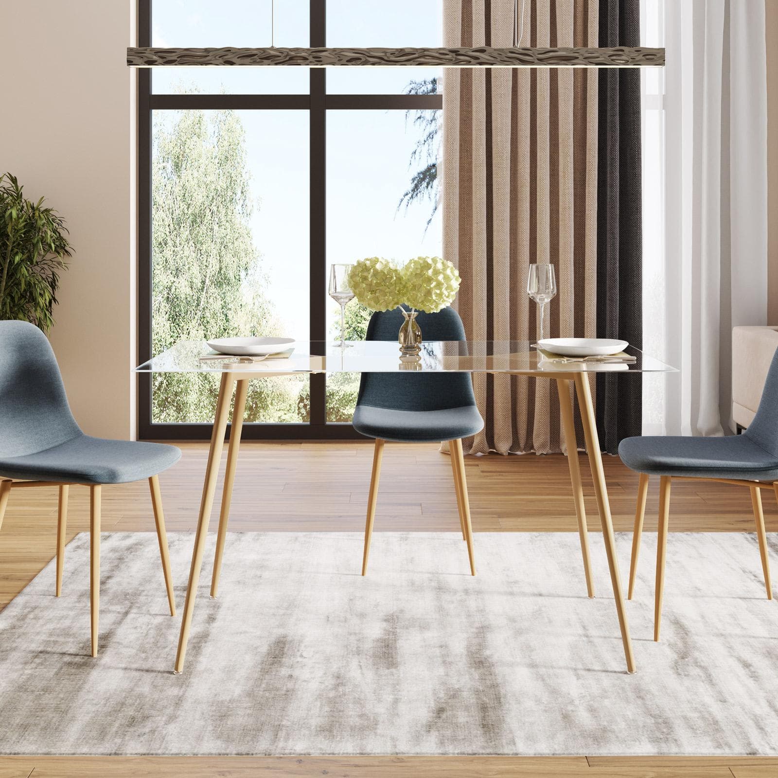 Tavolo 140x80 cm in vetro trasparente con gambe in legno rovere chiaro - Derry