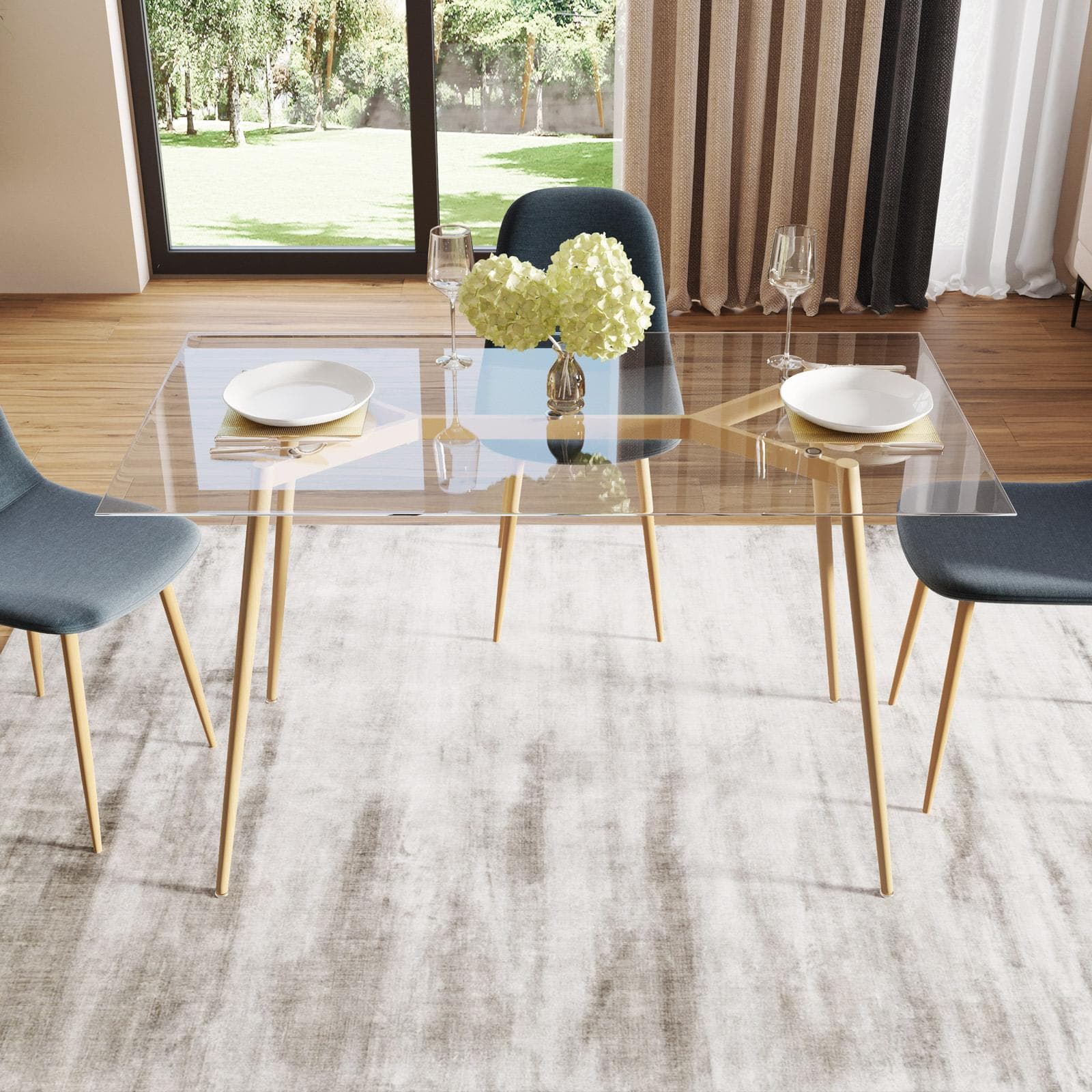 Tavolo 140x80 cm in vetro trasparente con gambe in legno rovere chiaro - Derry