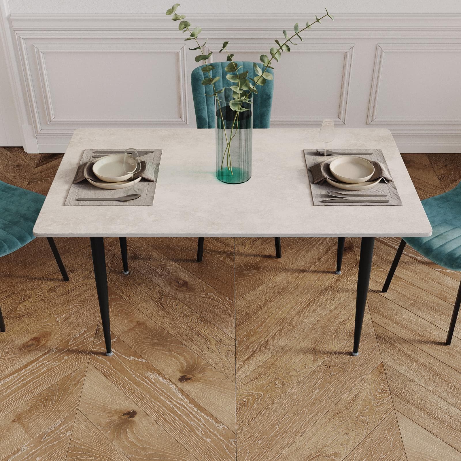 Tavolo 140x80 cm top in pietra grigio opaco e gambe in acciaio nero - Lieto