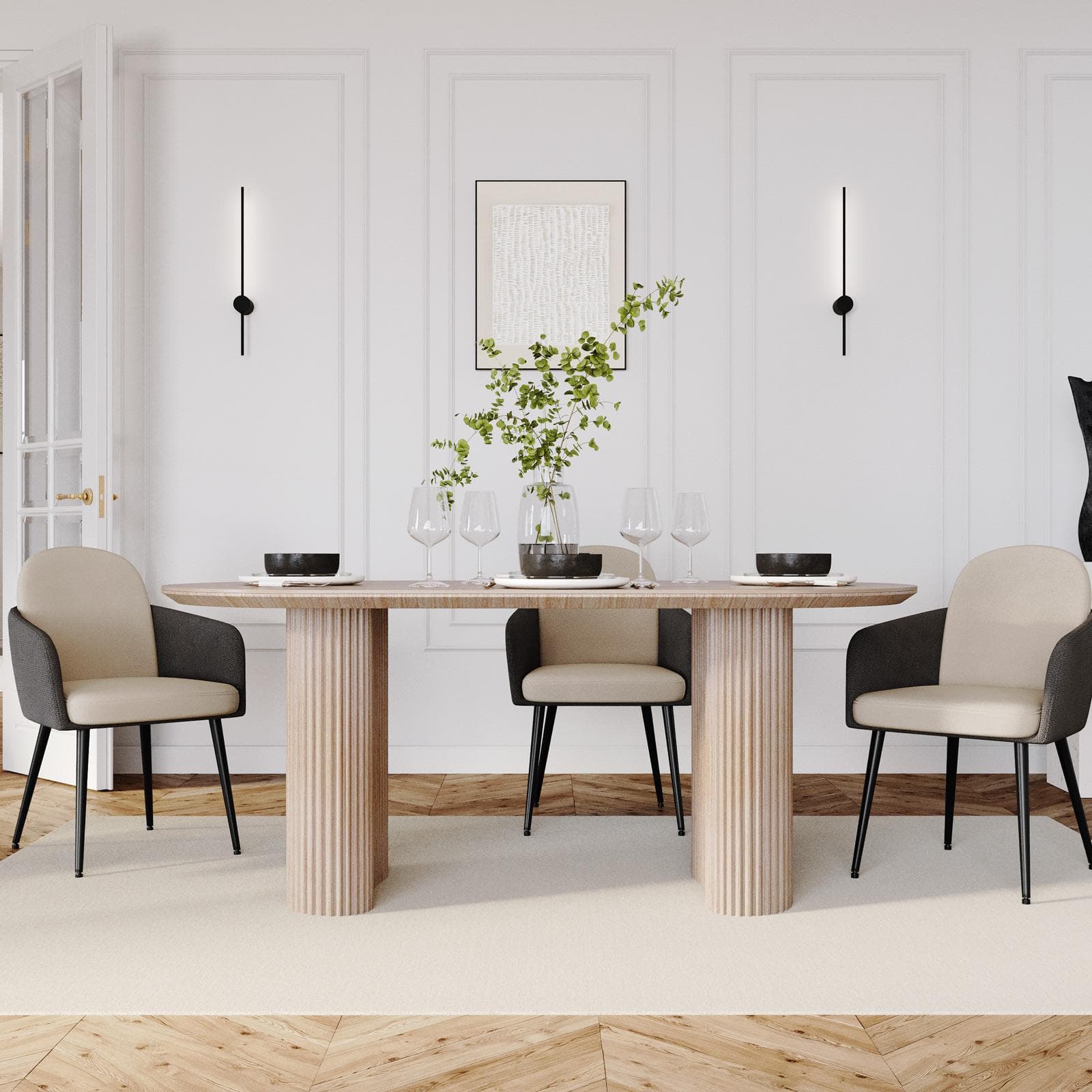 Tavolo 180x90 cm effetto travertino e gambe cannettate - Altum