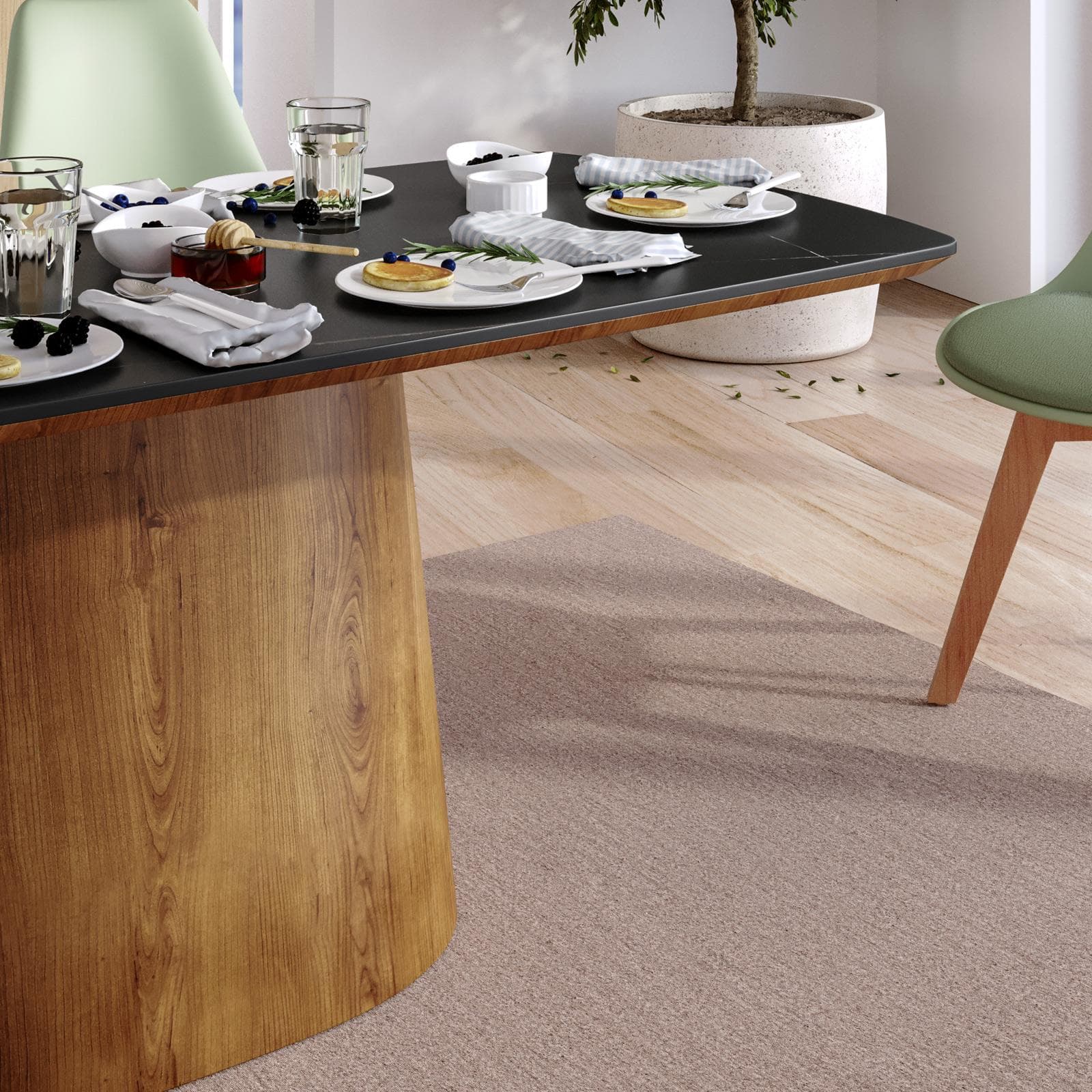 Tavolo 180x90 cm con top in ceramica nero effetto marmo e gambe noce - Rhyme
