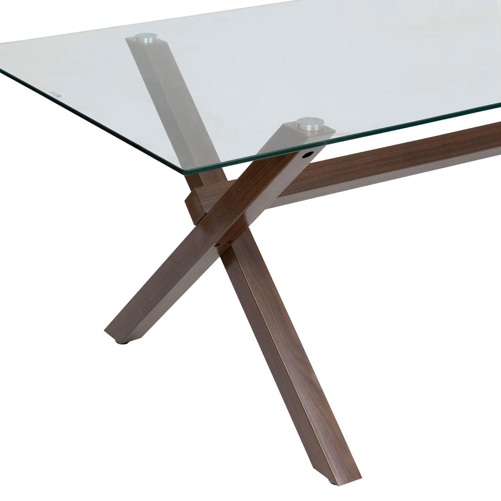 Tavolo 180x90 cm in acciaio effetto noce e top in vetro temperato - Leif