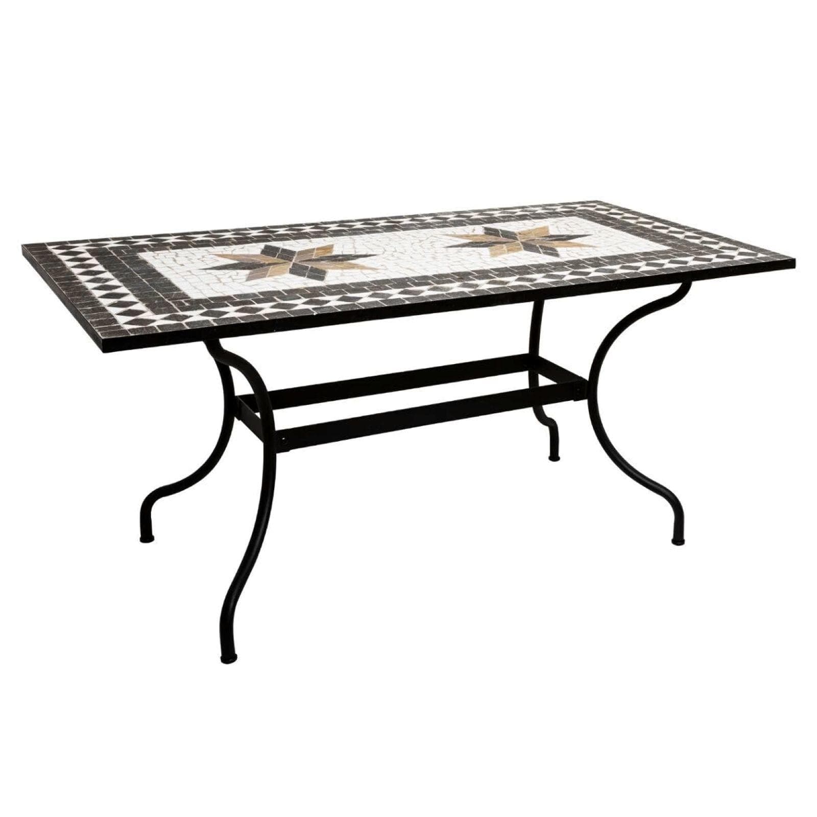 Tavolo 180x90 cm in acciaio nero con top in mosaico in pietra - Stanley