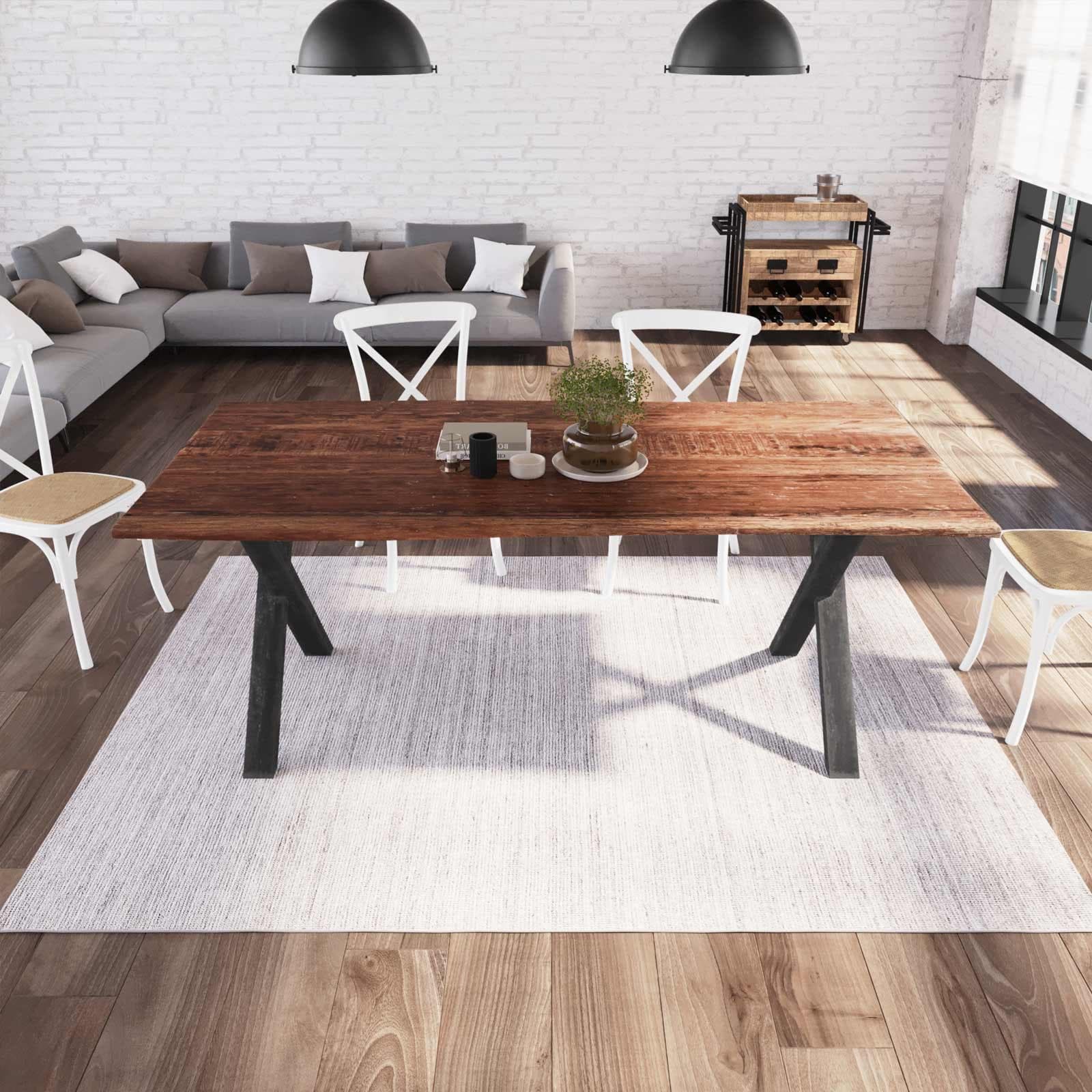 Tavolo 200x100 cm piano in legno di acacia 25 mm e gambe a X 8x4 in metallo nero - Freia Wood