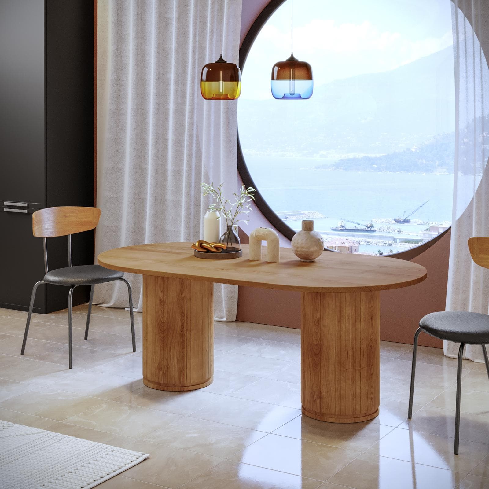 Tavolo 200x100 cm in legno di mango con gambe a colonna cannettate - Bimini
