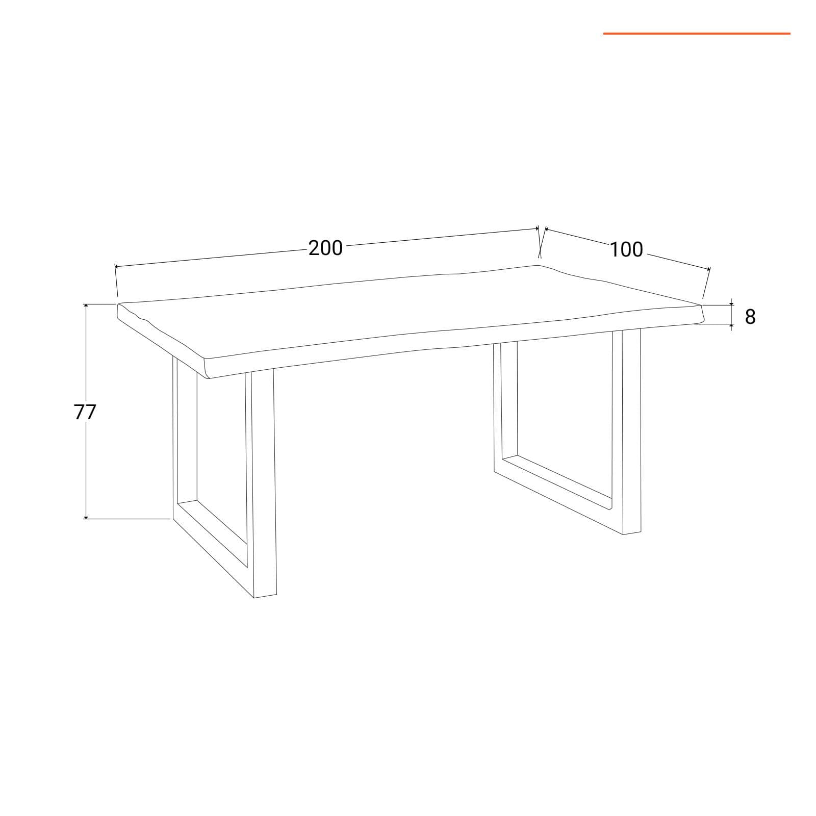 Tavolo 200x100 cm top scatolato in legno di mango 80 mm e gambe a U 5x5 in metallo cromo - Freia Mango