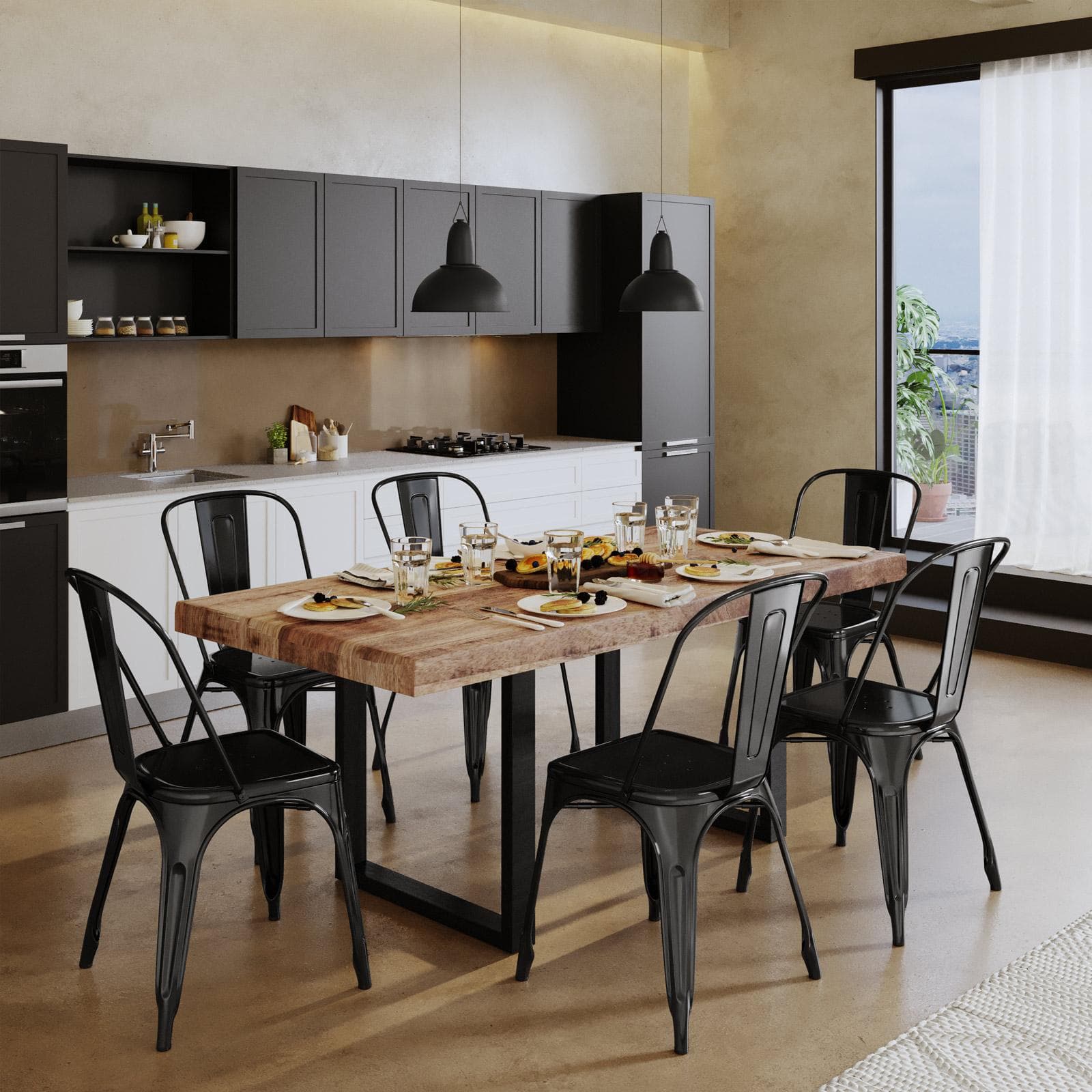 Tavolo 200x100 cm top scatolato in legno di mango 80 mm e gambe a U 8x4 in metallo nero - Freia Mango