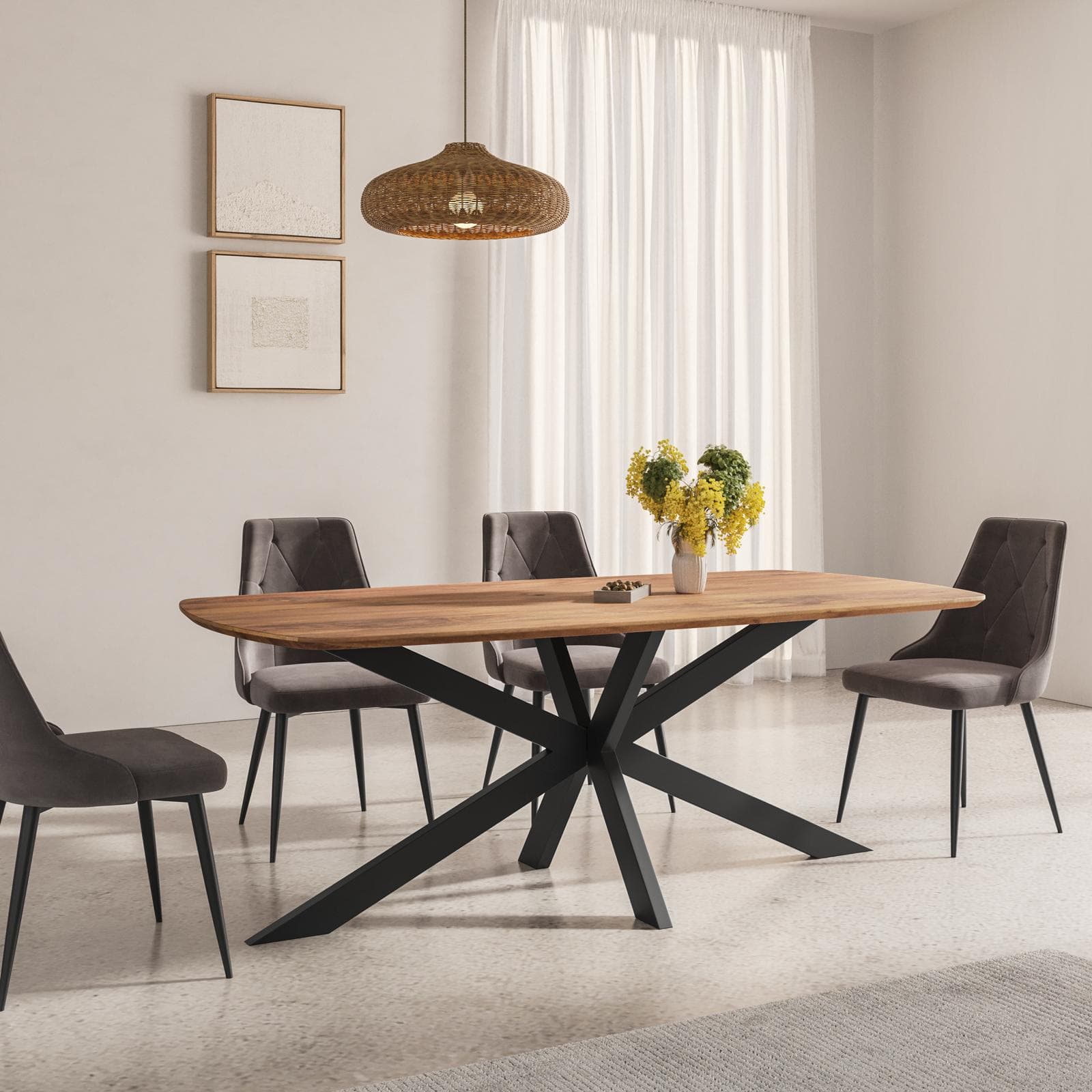 Tavolo 200x100 top legno di mango miele e gambe in metallo nero - Striv