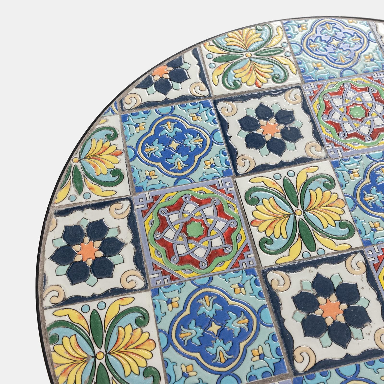 Tavolo rotondo 60 cm con decorazione maiolica toni freddi - Otranto