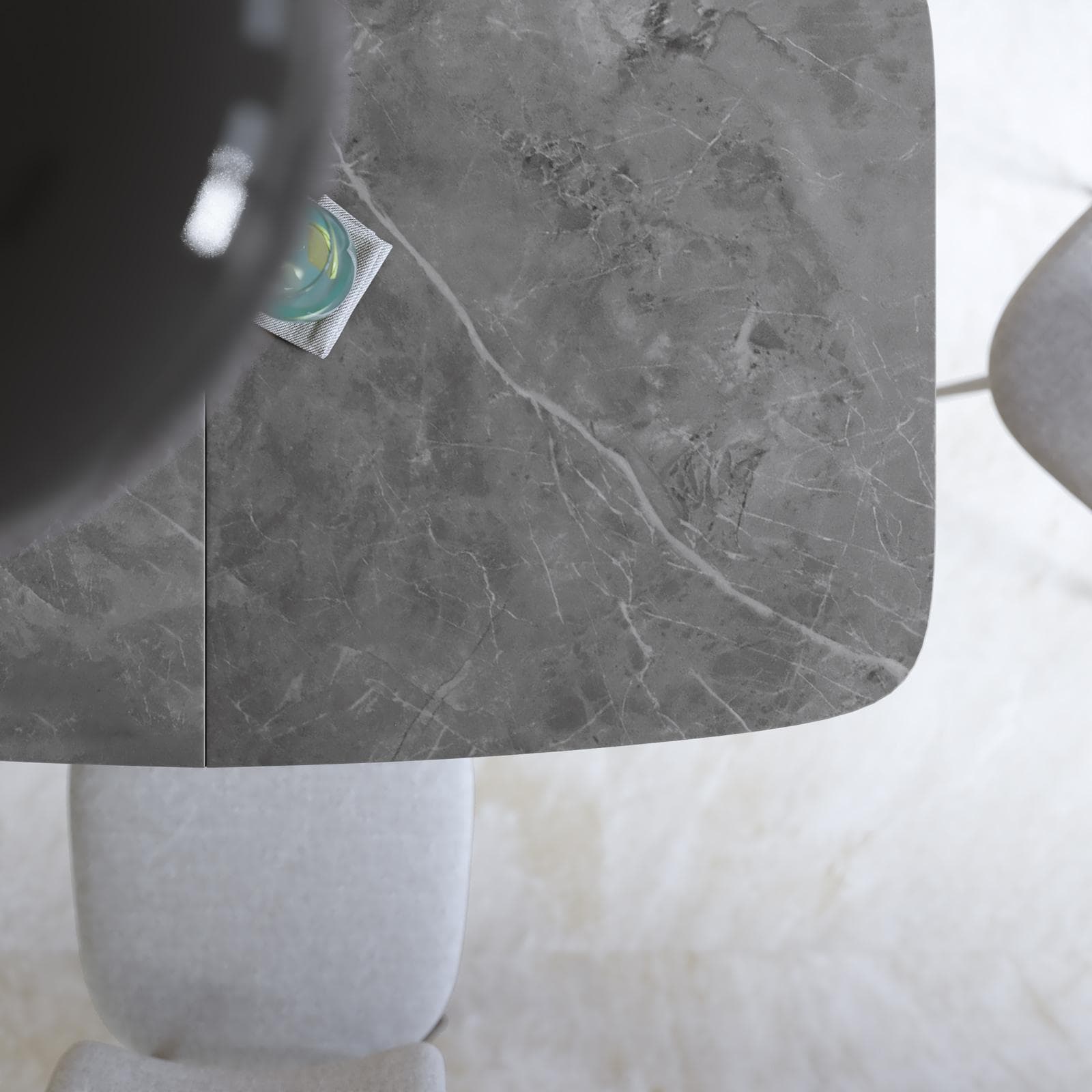 Tavolo allungabile 120-160x80 cm con top effetto pietra antracite e gambe in metallo nero - Freddie