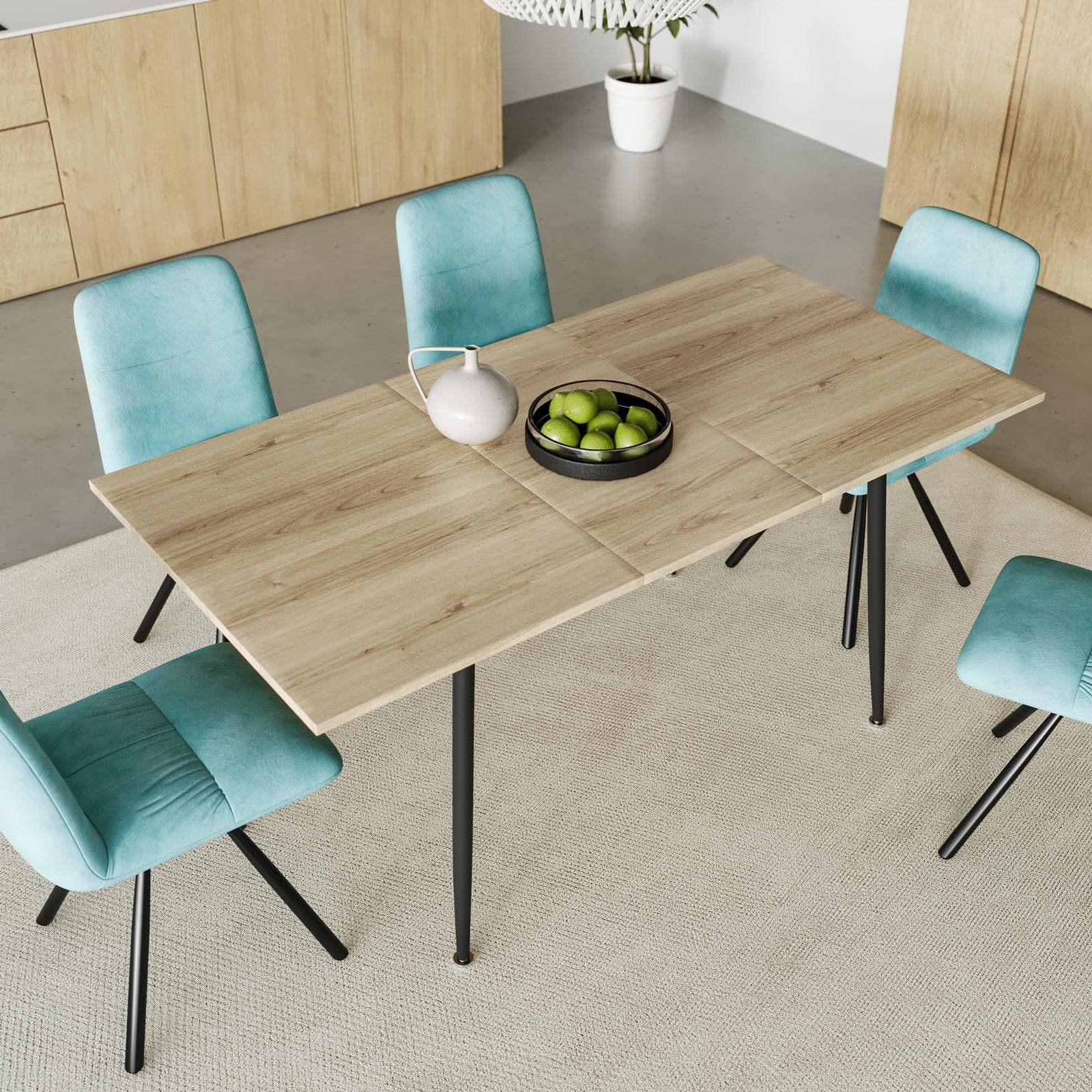 Tavolo allungabile 120-160x80 cm con top rovere e gambe in metallo nero - Trako