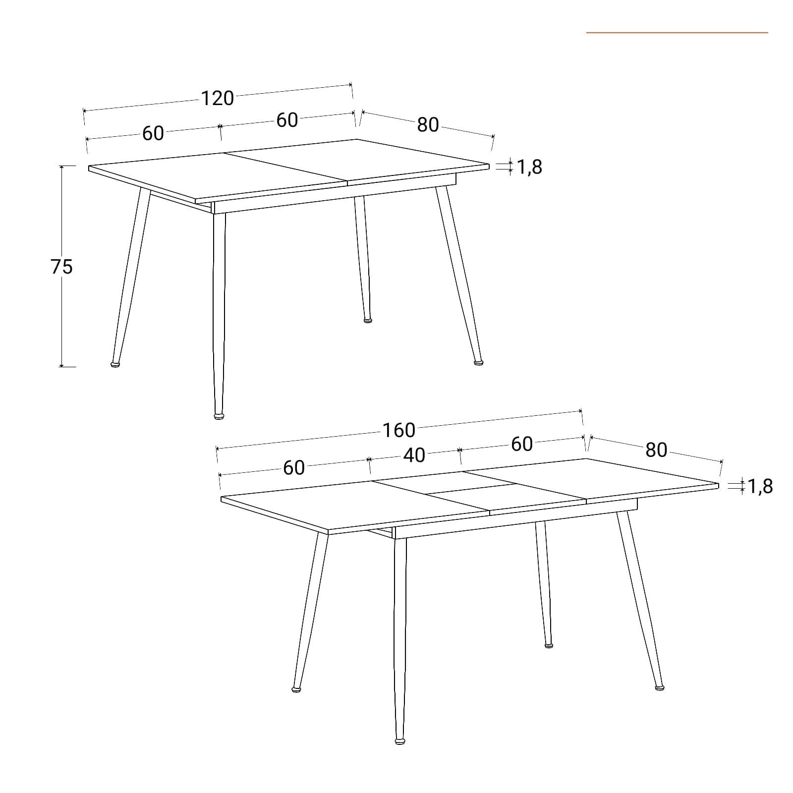 Tavolo allungabile 120-160x80 cm con top rovere e gambe in metallo nero - Trako