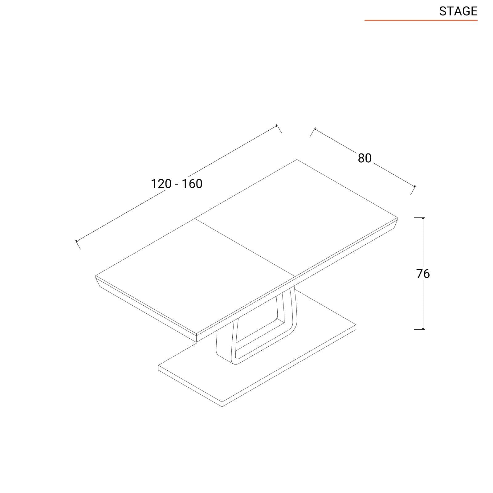 Tavolo allungabile 120-160x80 cm piano in vetro champagne e gamba centrale in legno - Stage
