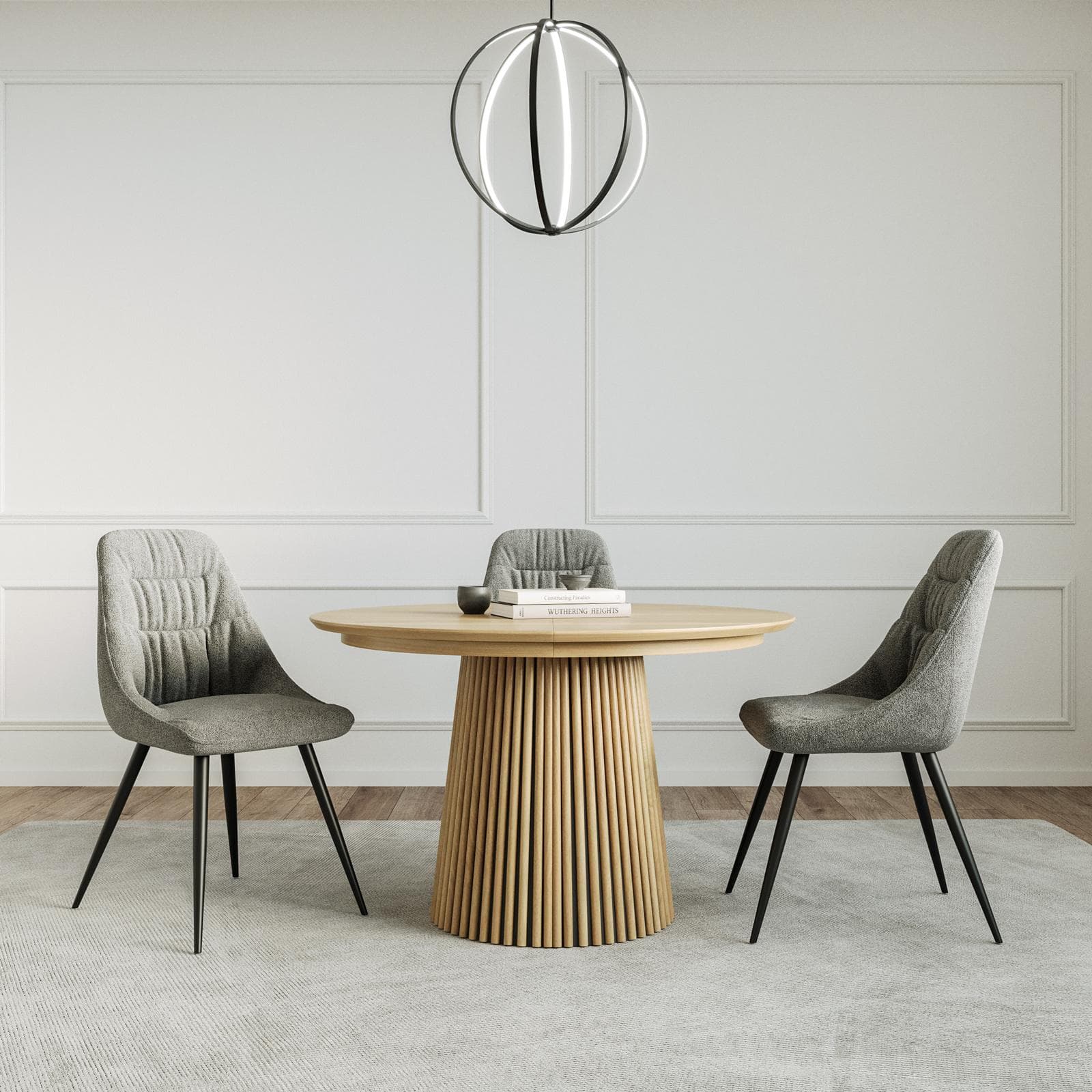 Tavolo allungabile 120-200x120 cm con top rovere e gambe cannettate - Avery