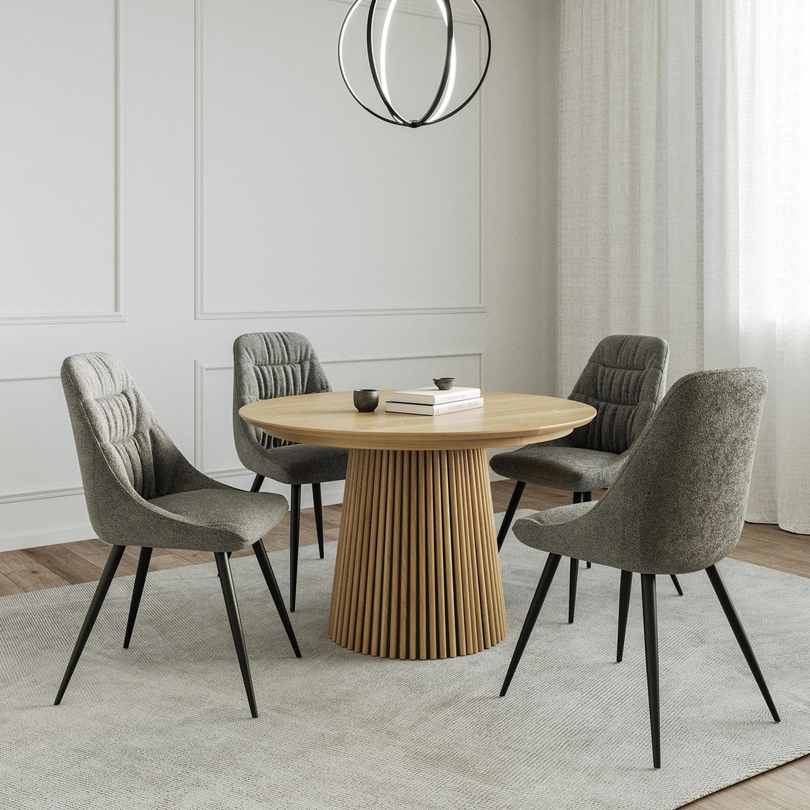 Tavolo allungabile 120-200x120 cm con top rovere e gambe cannettate - Avery