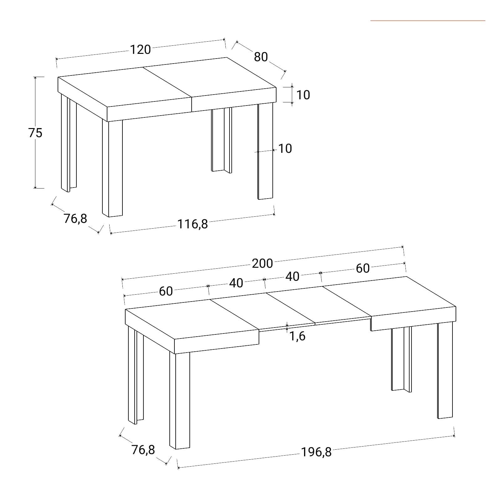 Tavolo allungabile 120-200x80 cm rovere wotan - Kayros