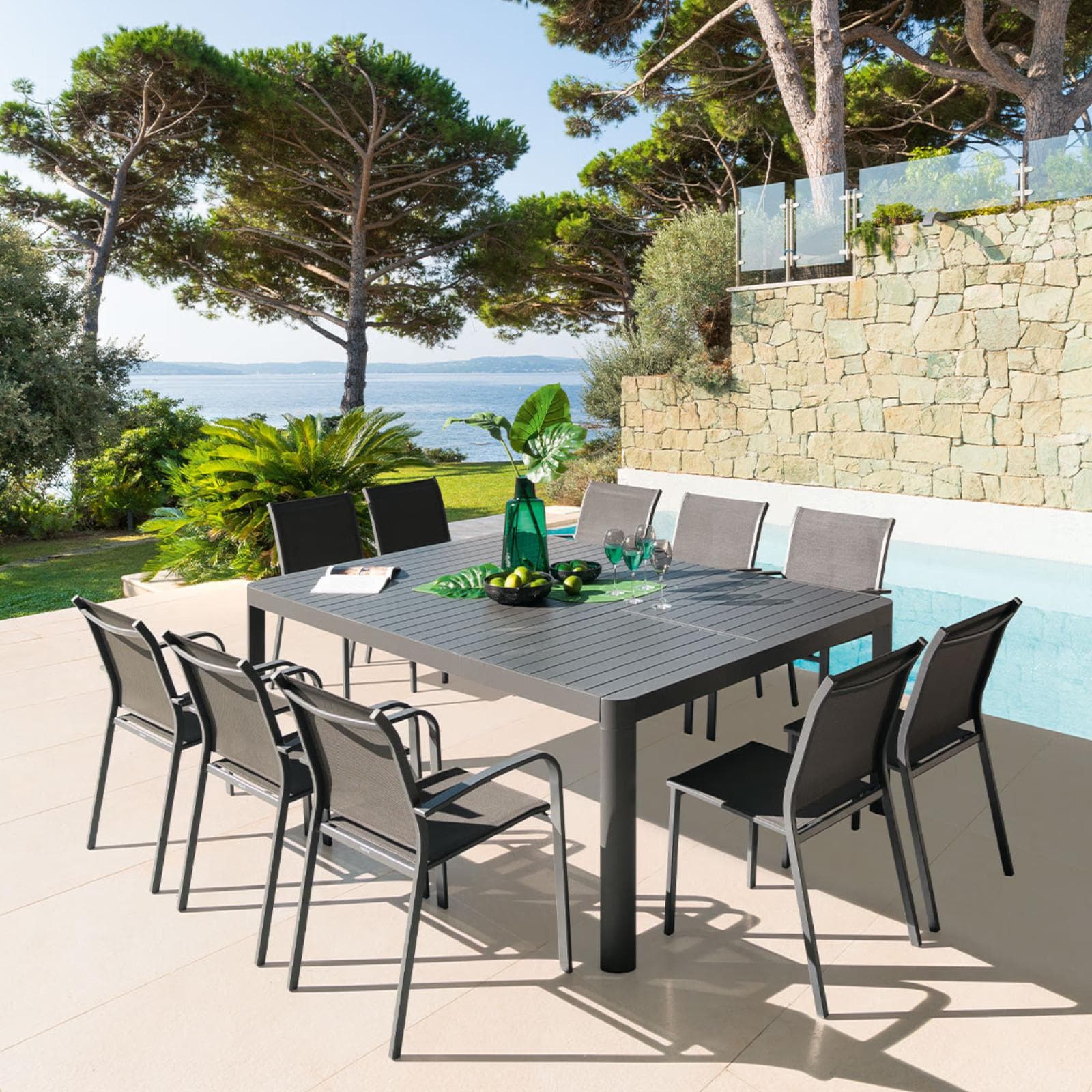 Tavolo allungabile 142/202x142 cm in alluminio grafite - Antonaz