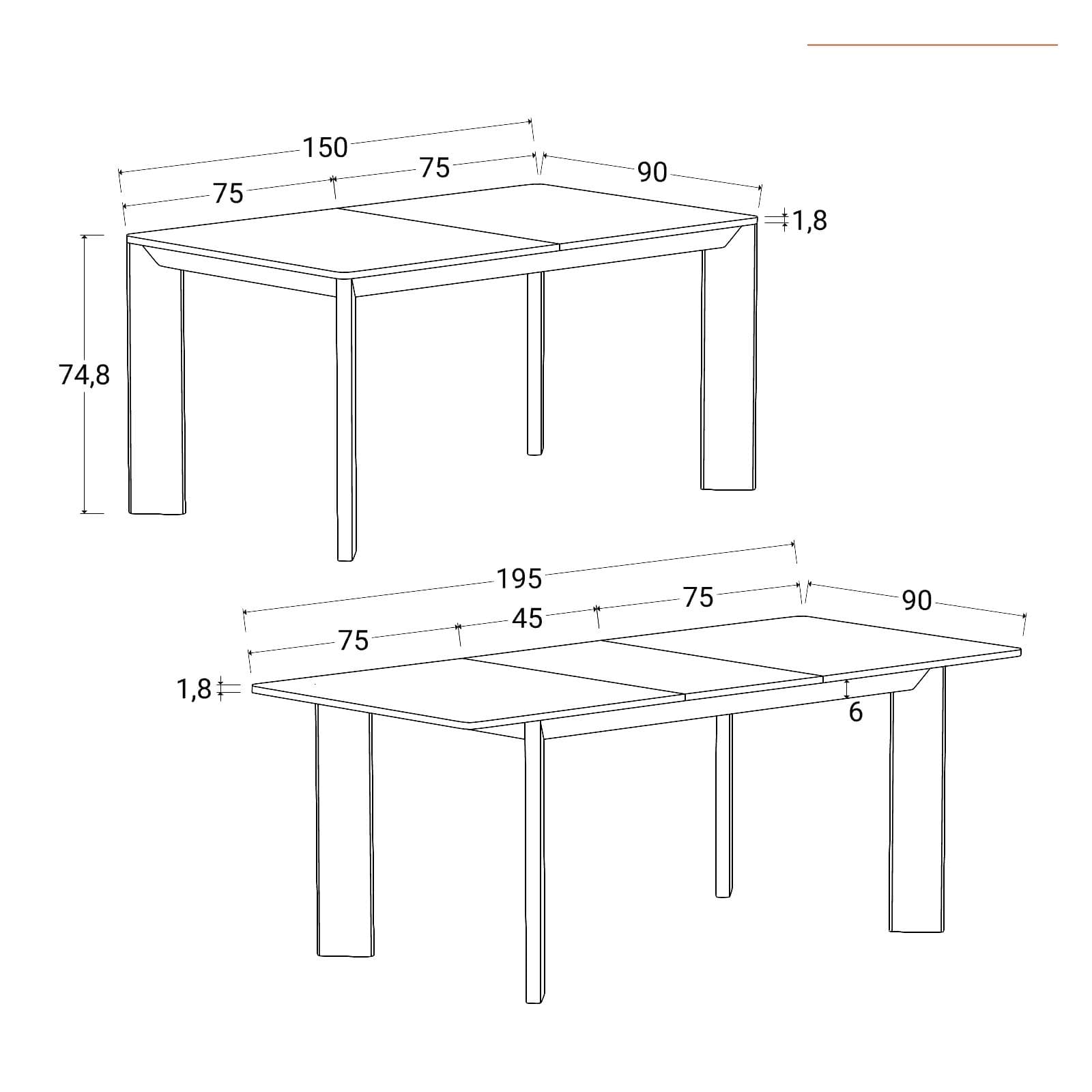 Tavolo allungabile 150-195x90 cm effetto rovere - Mifred