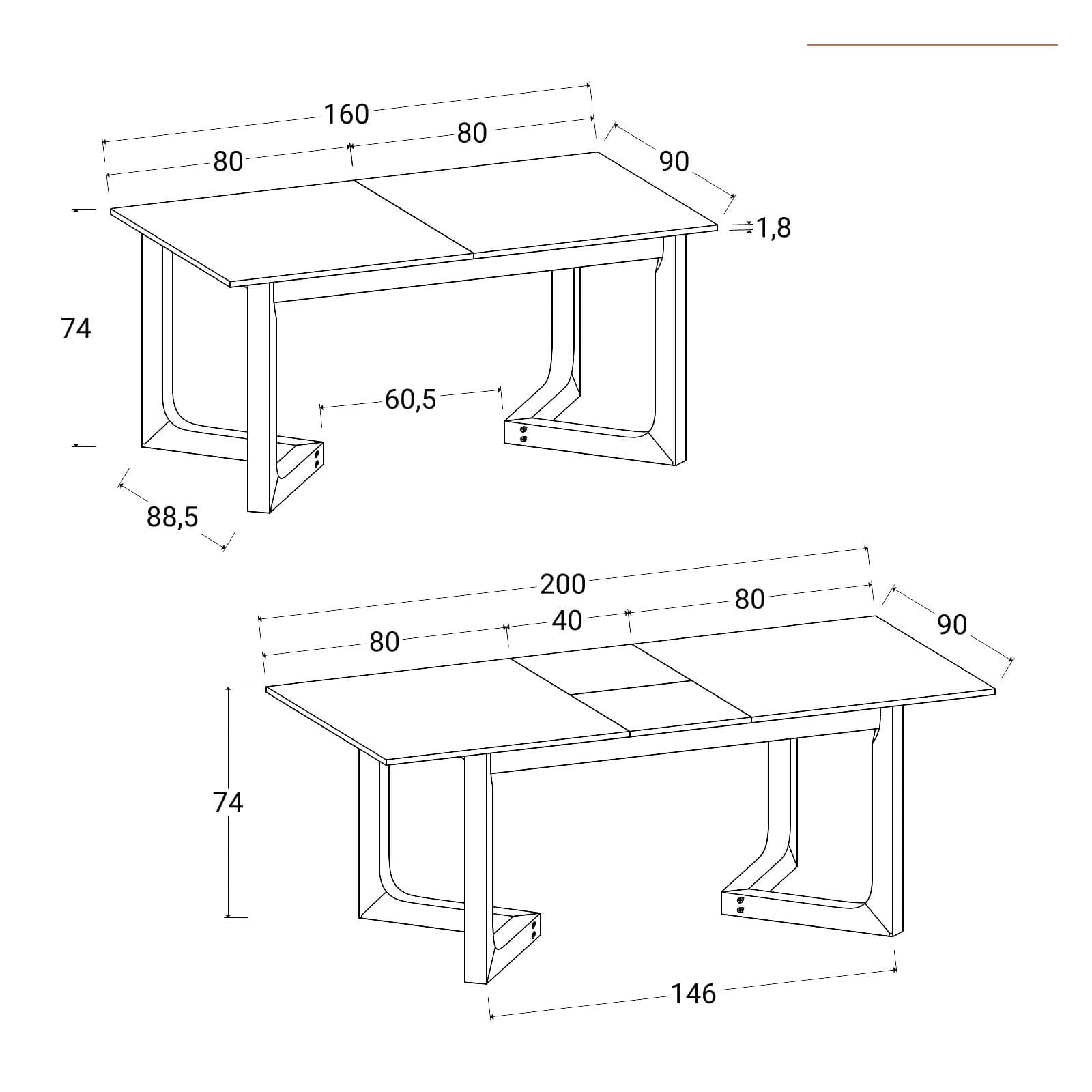 Tavolo allungabile 160-200x90 cm in legno rovere scuro - Gorag