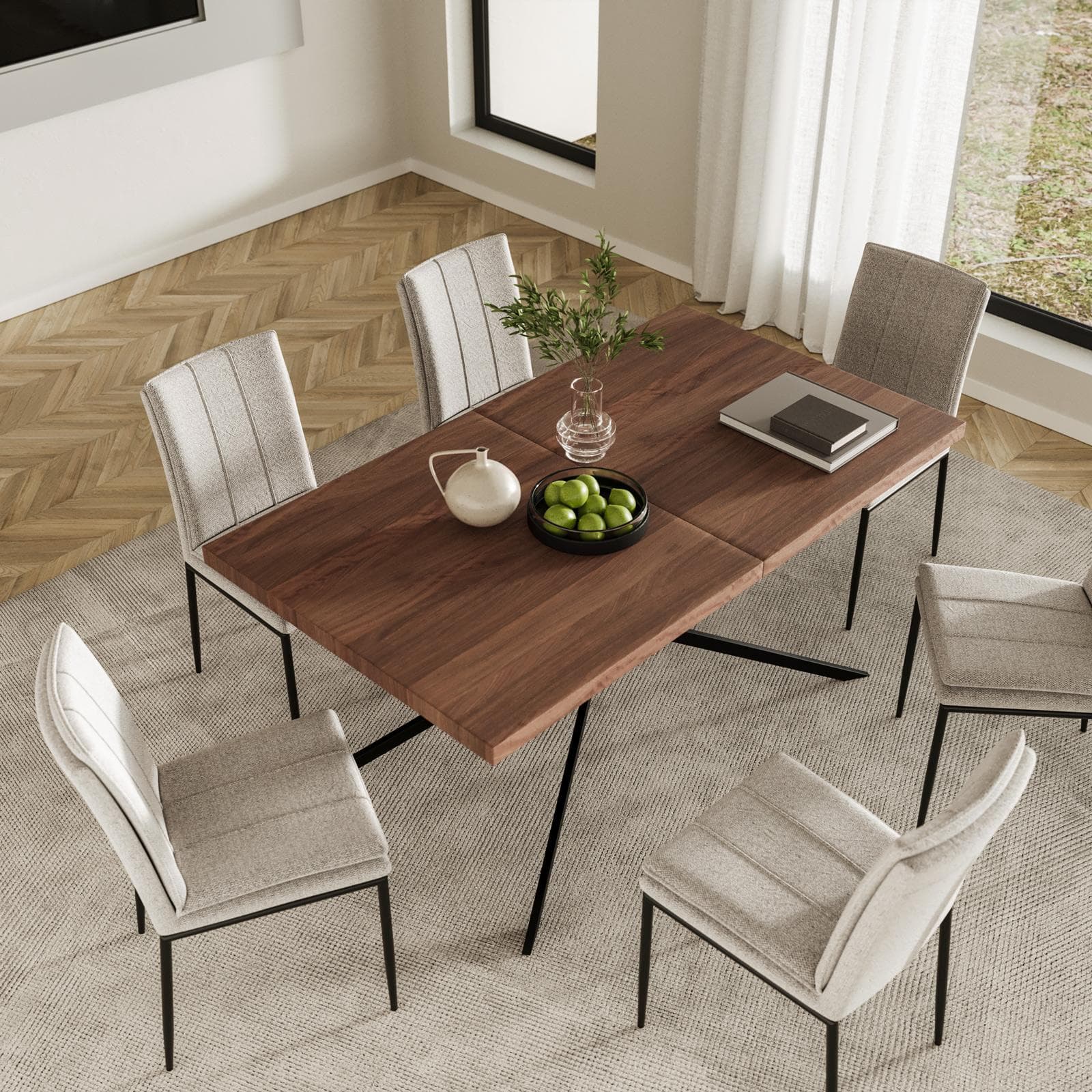 Tavolo allungabile 160-200x90 cm top noce con gambe in metallo nero - Thorin