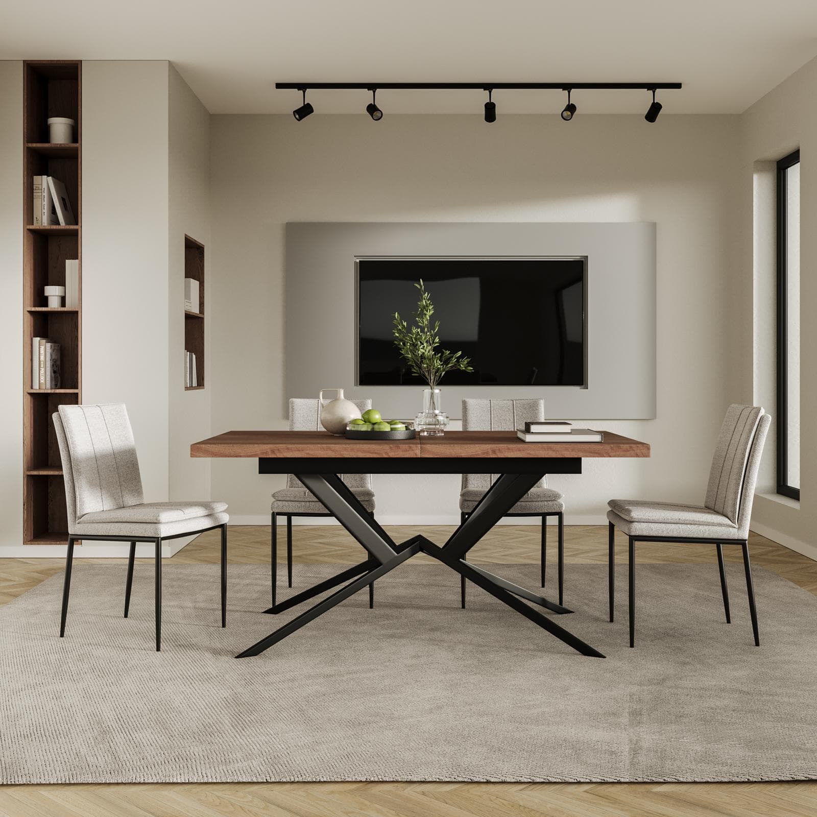 Tavolo allungabile 160-200x90 cm top noce con gambe in metallo nero - Thorin
