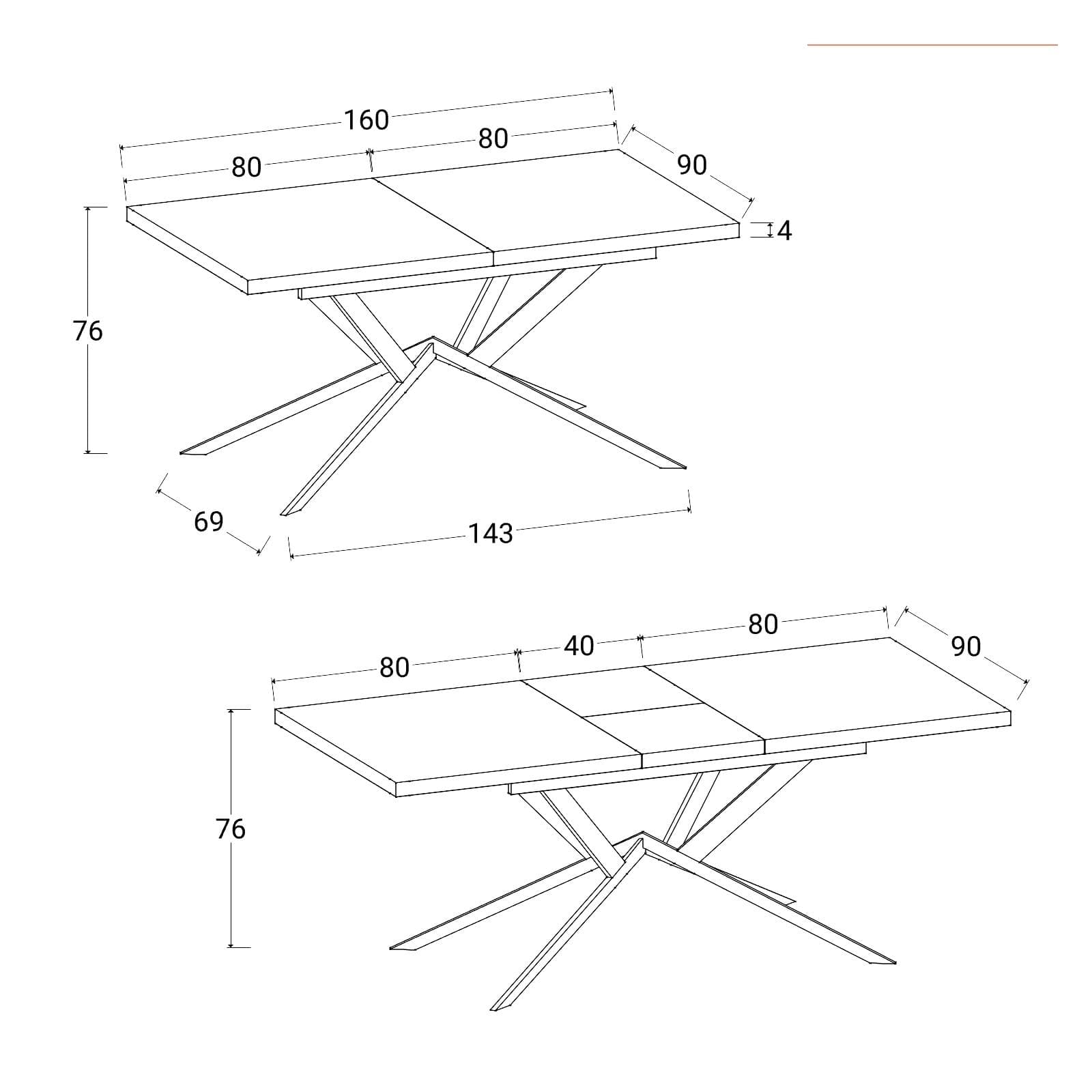 Tavolo allungabile 160-200x90 cm top noce con gambe in metallo nero - Thorin